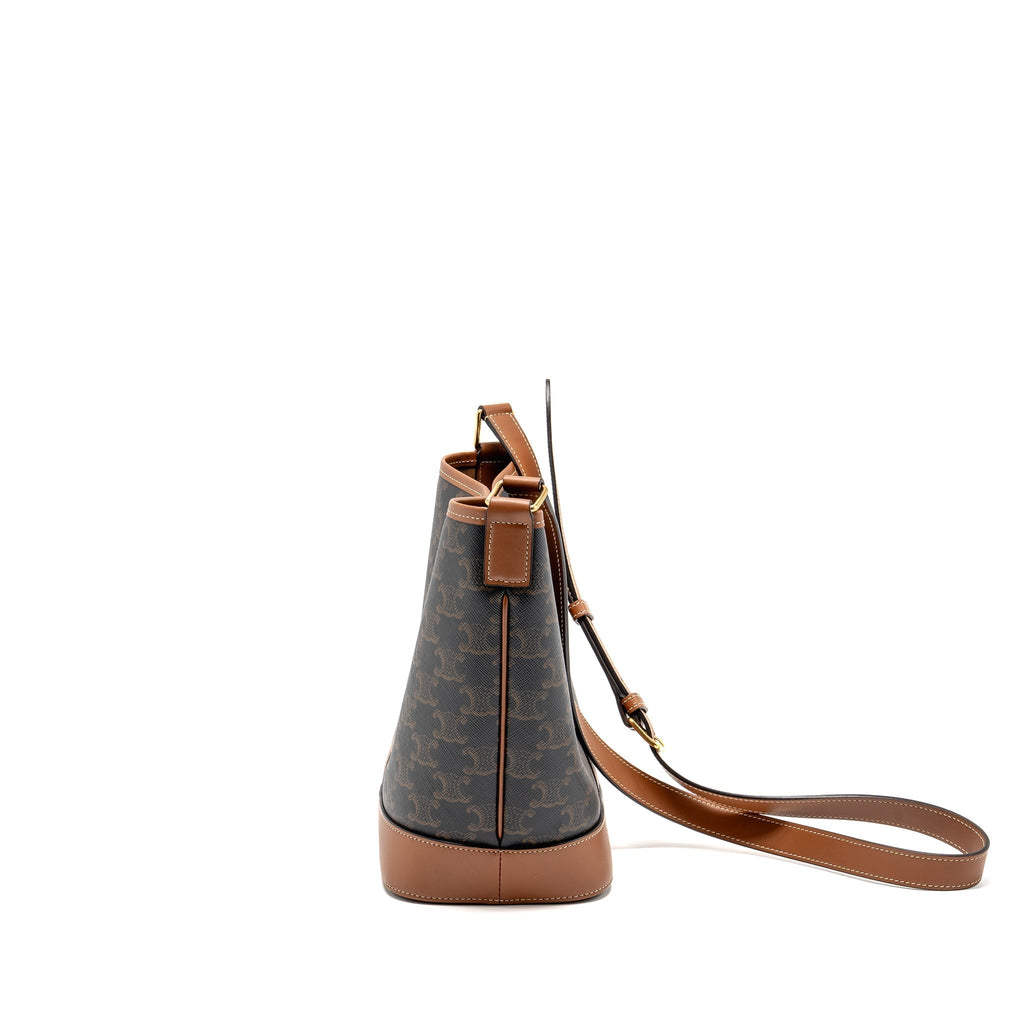 celine-small-bucket-bag-triomphe-canvas-calfskin-tan-ghw-1