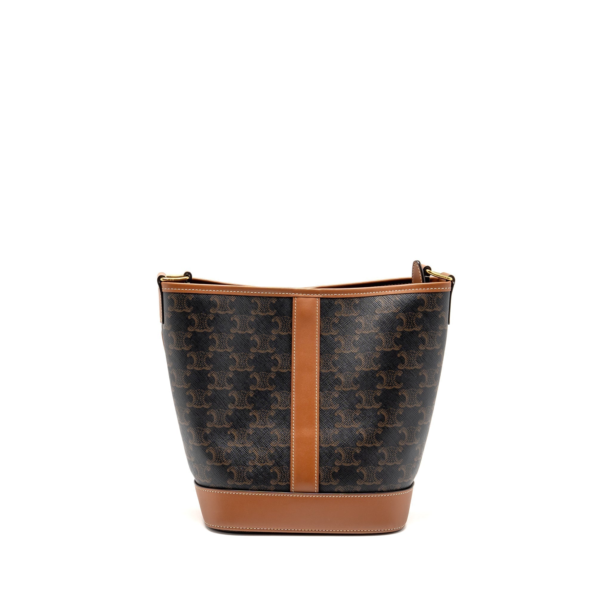 celine-small-bucket-bag-triomphe-canvas-calfskin-tan-ghw-1