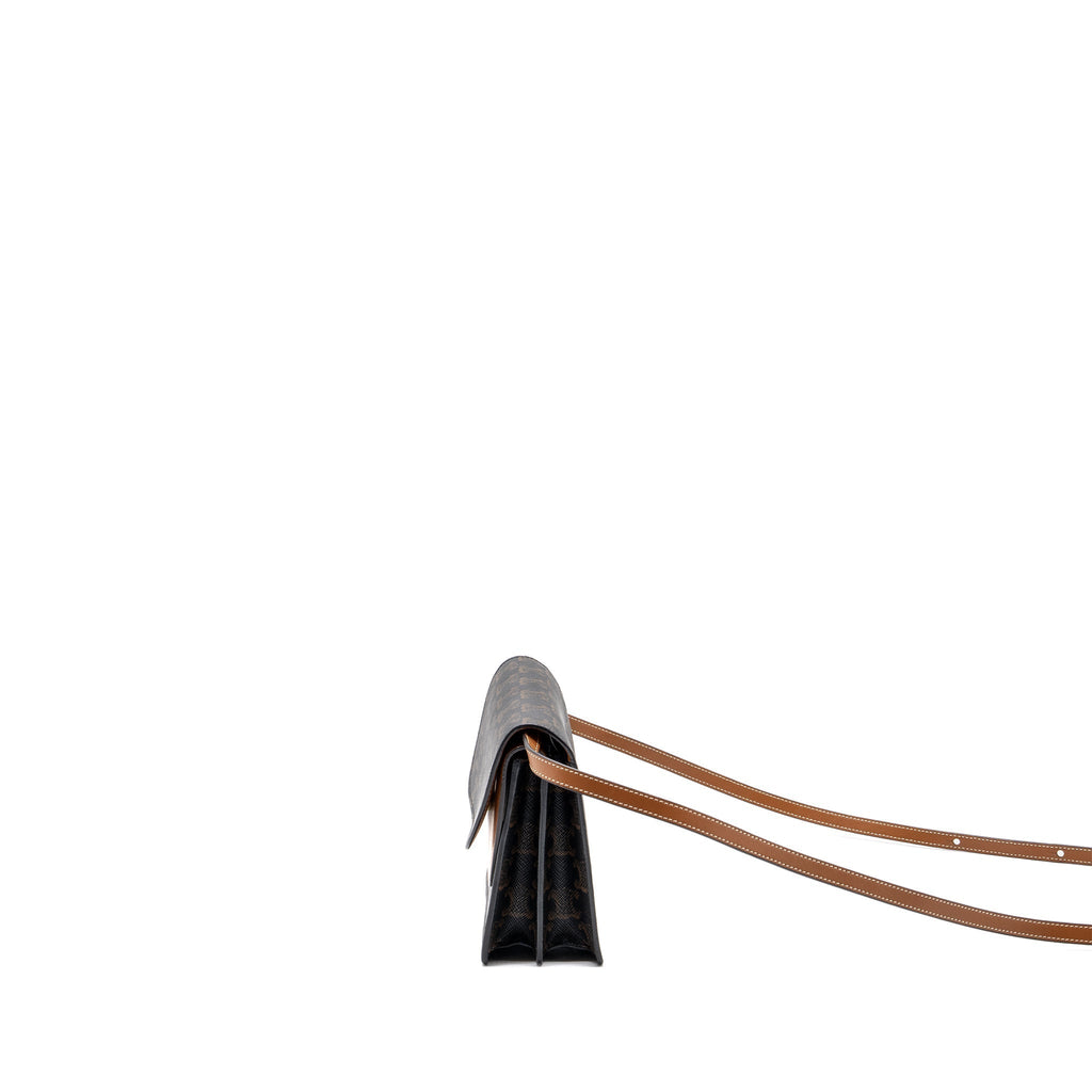 celine-wallet-on-strap-triomphe-canvas-lambskin-tan-ghw