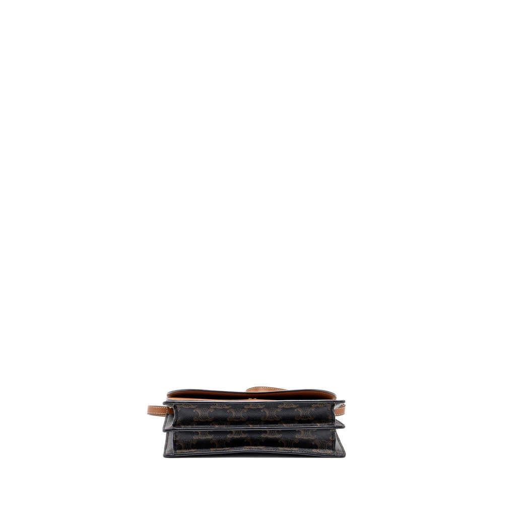 celine-wallet-on-strap-triomphe-canvas-lambskin-tan-ghw