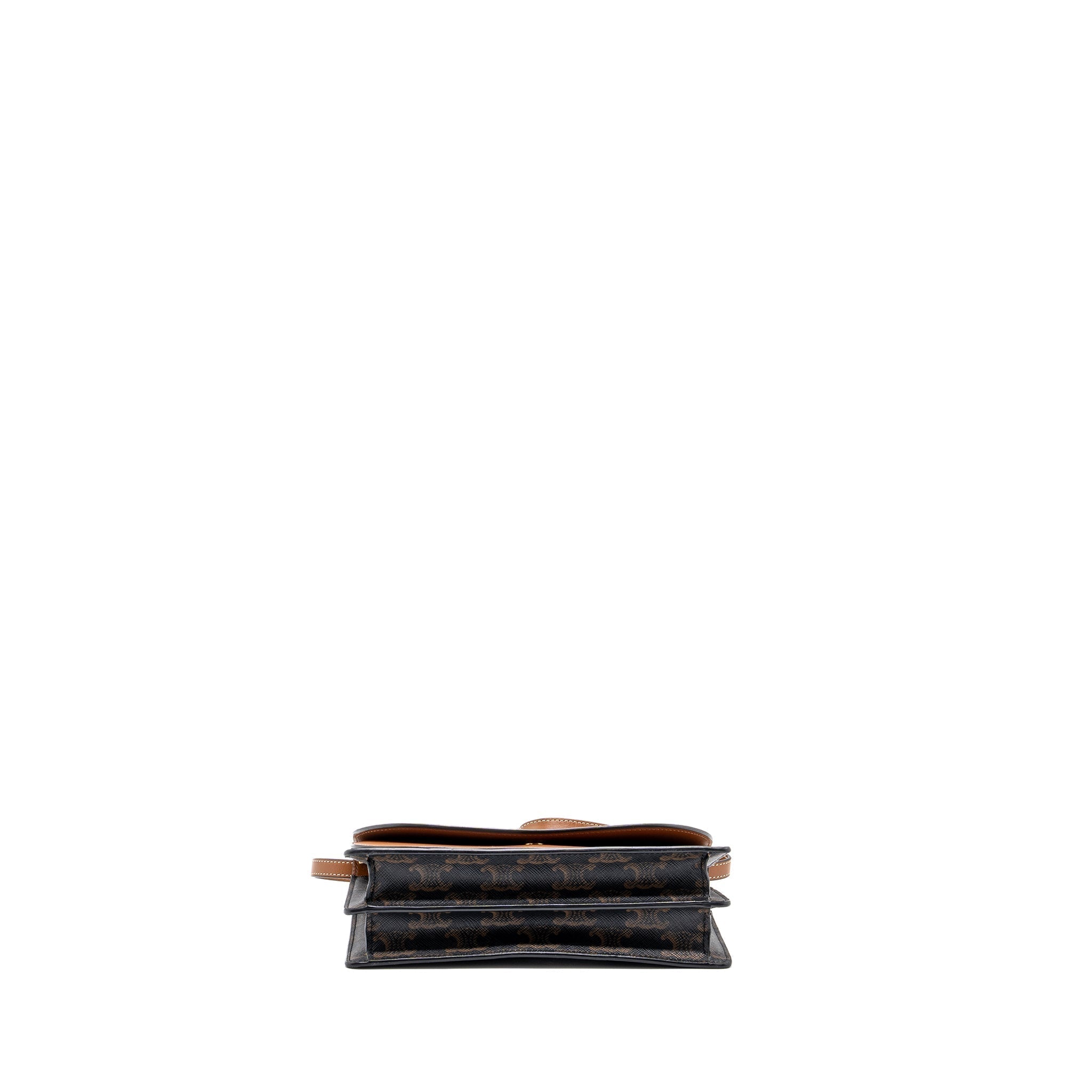 celine-wallet-on-strap-triomphe-canvas-lambskin-tan-ghw