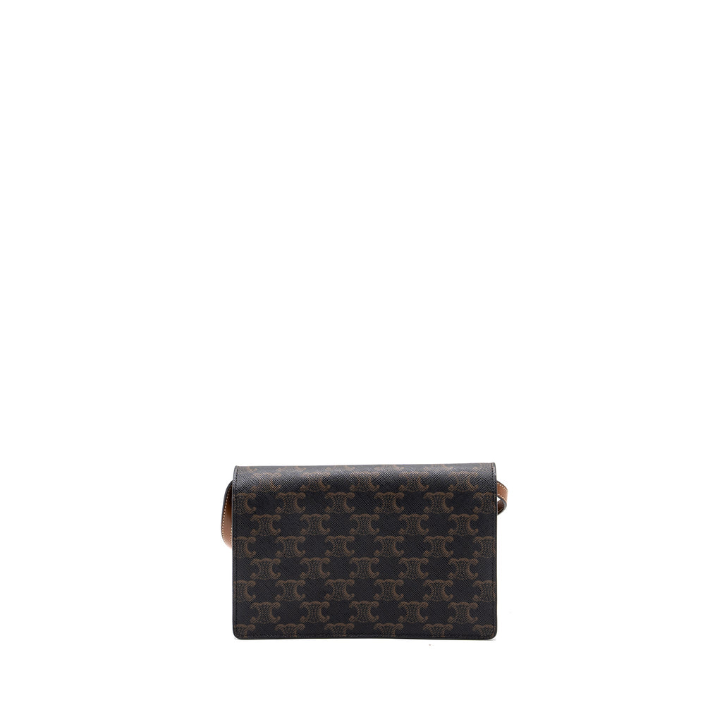 celine-wallet-on-strap-triomphe-canvas-lambskin-tan-ghw