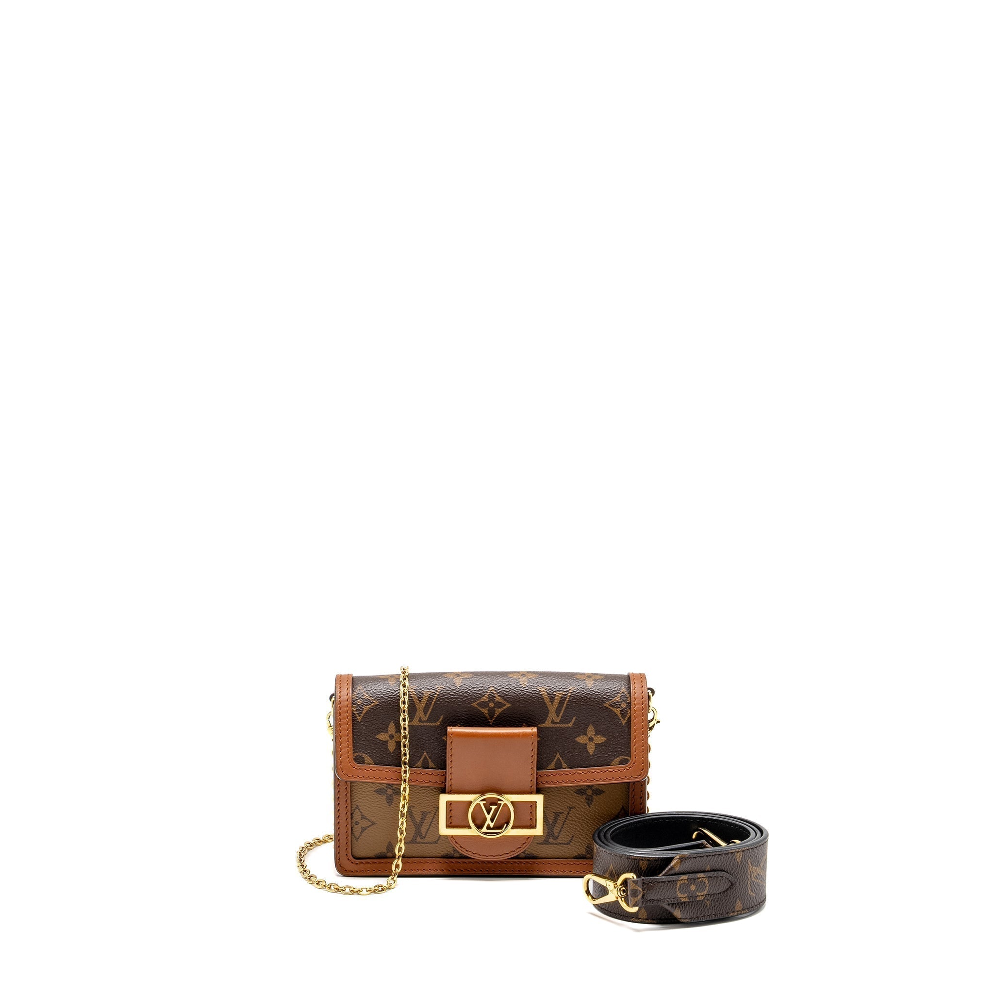 louis-vuitton-dauphine-chain-wallet-monogram-reverse-canvas-ghw-1