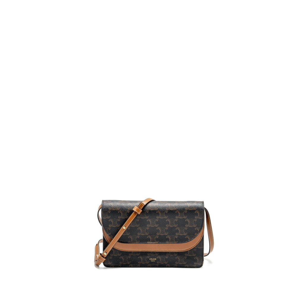 celine-wallet-on-strap-triomphe-canvas-smooth-lambskin-tan-ghw-4
