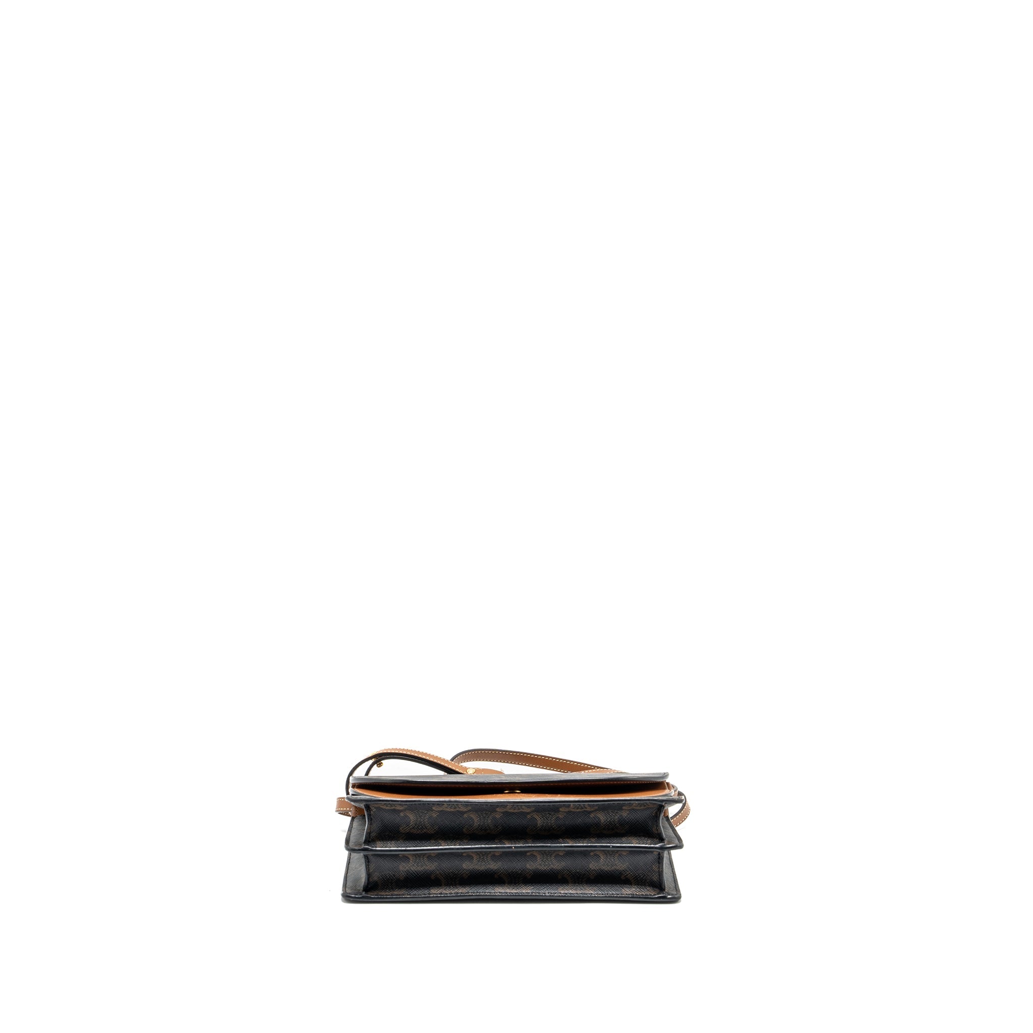 celine-wallet-on-strap-triomphe-canvas-smooth-lambskin-tan-ghw-4