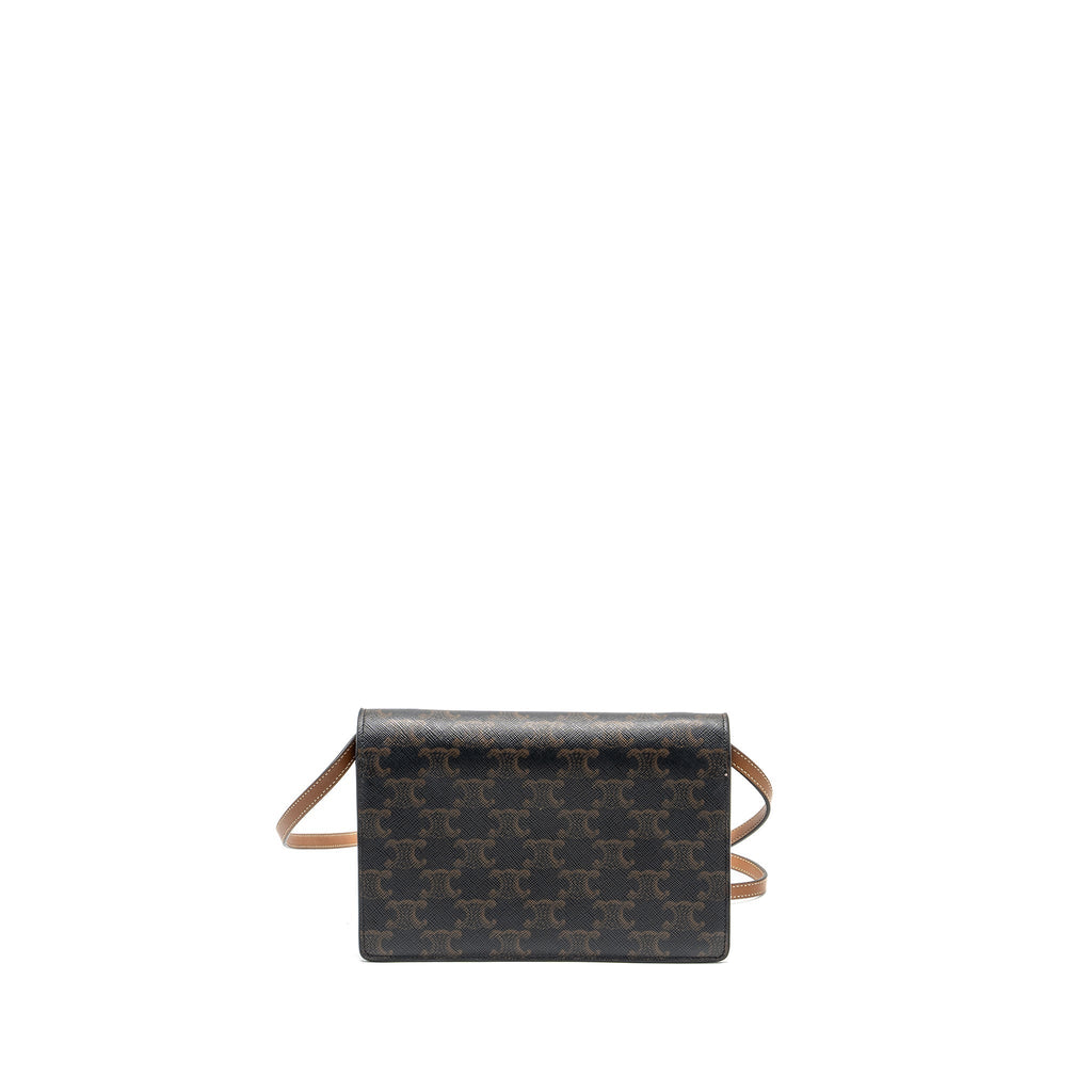 celine-wallet-on-strap-triomphe-canvas-smooth-lambskin-tan-ghw-4