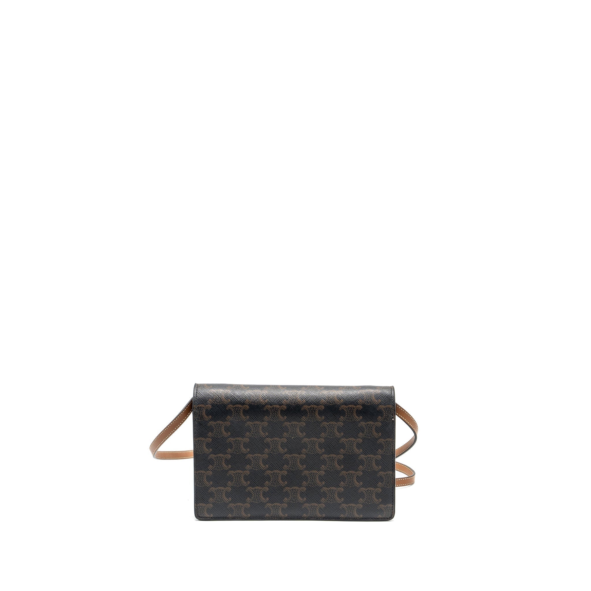 celine-wallet-on-strap-triomphe-canvas-smooth-lambskin-tan-ghw-4