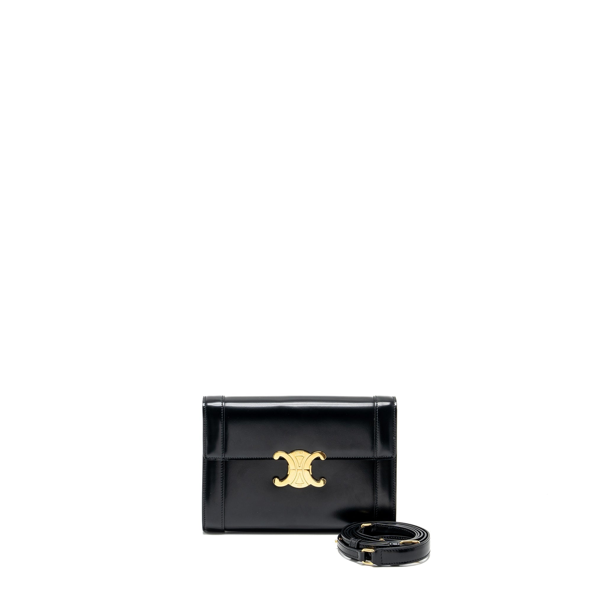 celine-triomphe-flap-wallet-with-strap-calfskin-black-ghw