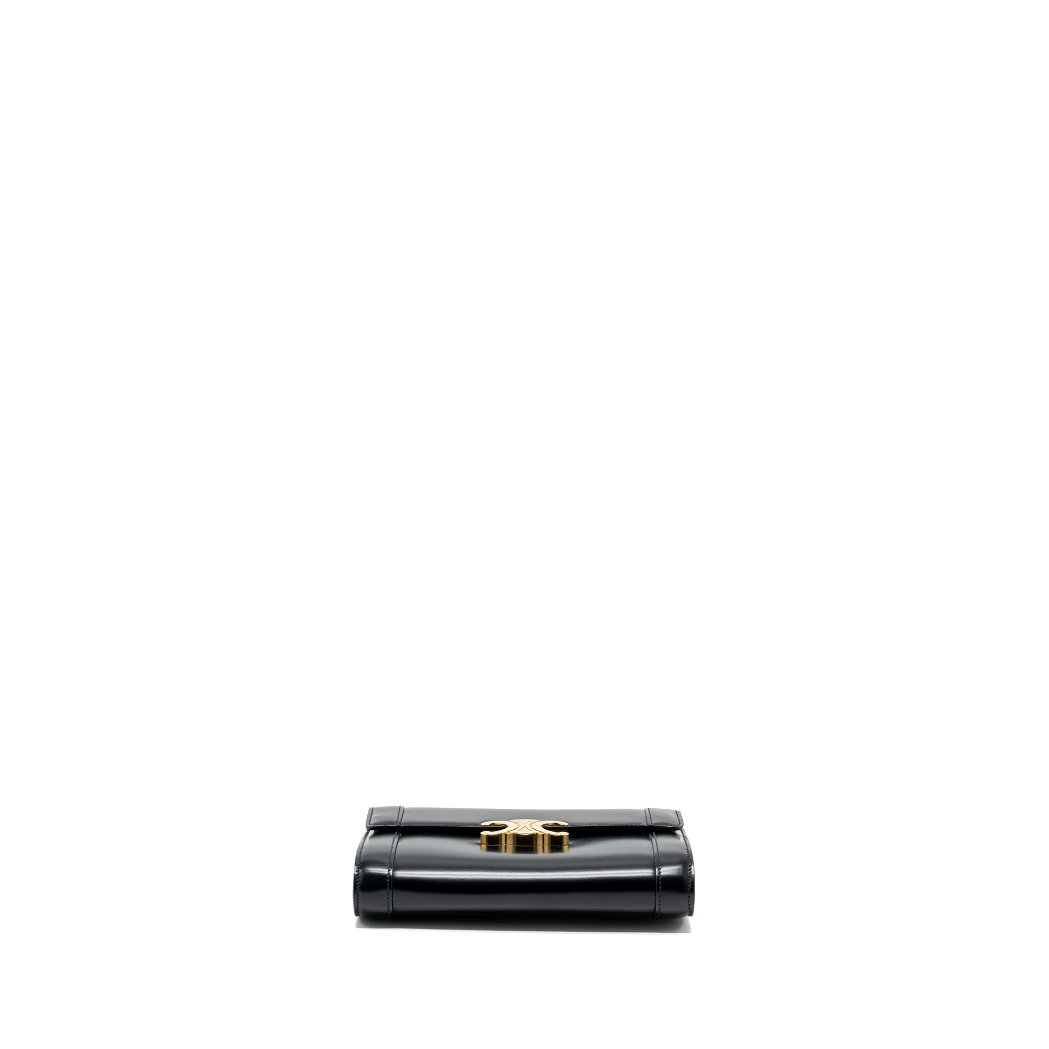 celine-triomphe-flap-wallet-with-strap-calfskin-black-ghw