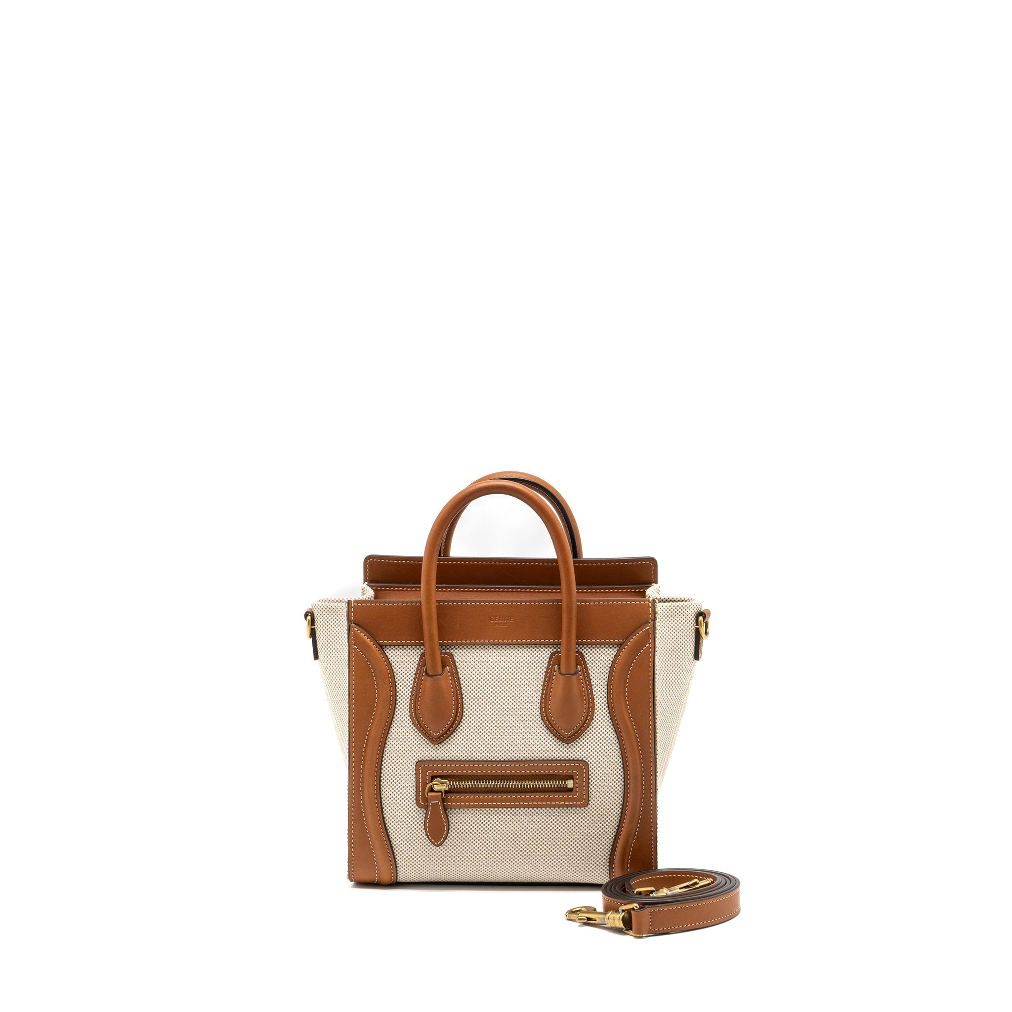 celine-nano-luggage-bag-canvas-leather-tan-white-ghw