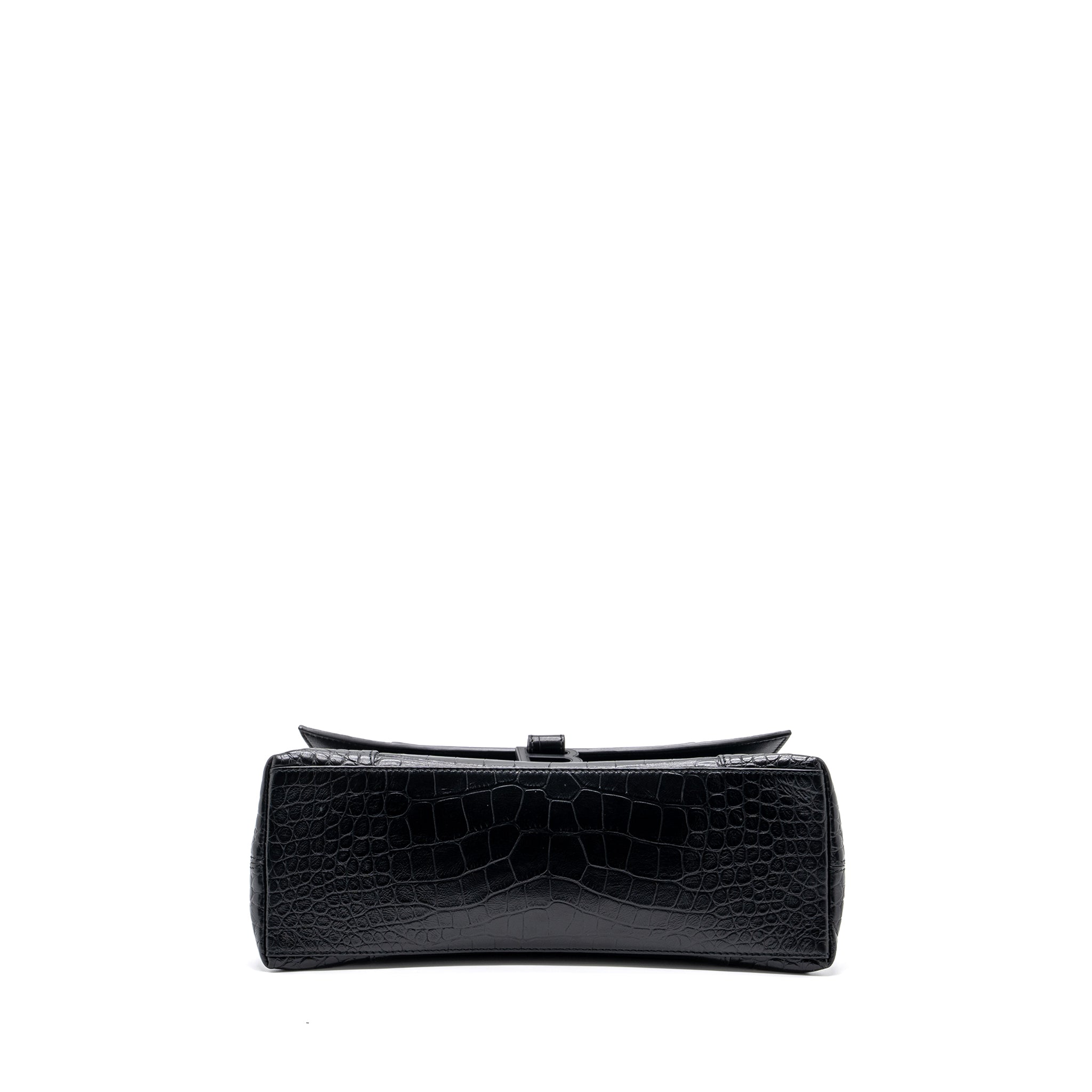 balenciaga-downtown-small-shoudler-bag-crocodile-embossed-black-with-black-hardware