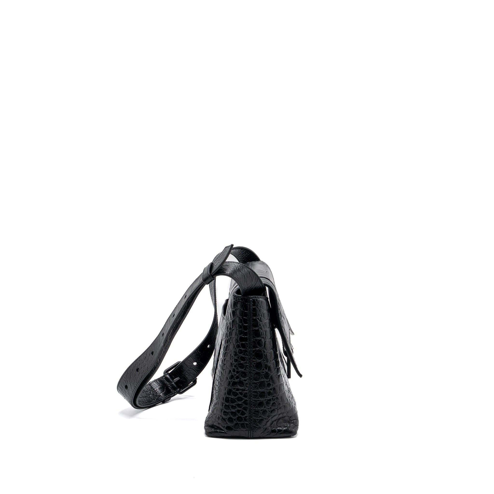 balenciaga-downtown-small-shoudler-bag-crocodile-embossed-black-with-black-hardware