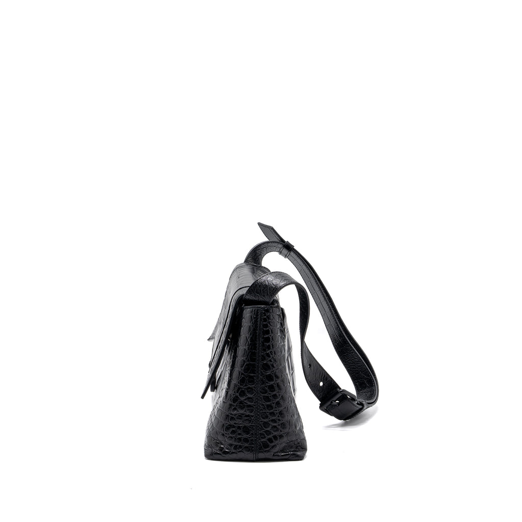 balenciaga-downtown-small-shoudler-bag-crocodile-embossed-black-with-black-hardware