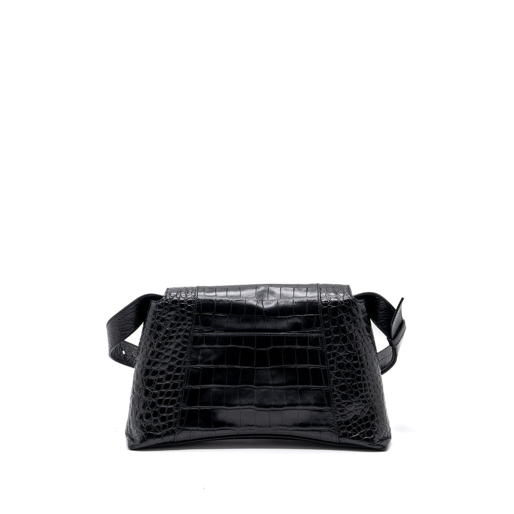 balenciaga-downtown-small-shoudler-bag-crocodile-embossed-black-with-black-hardware