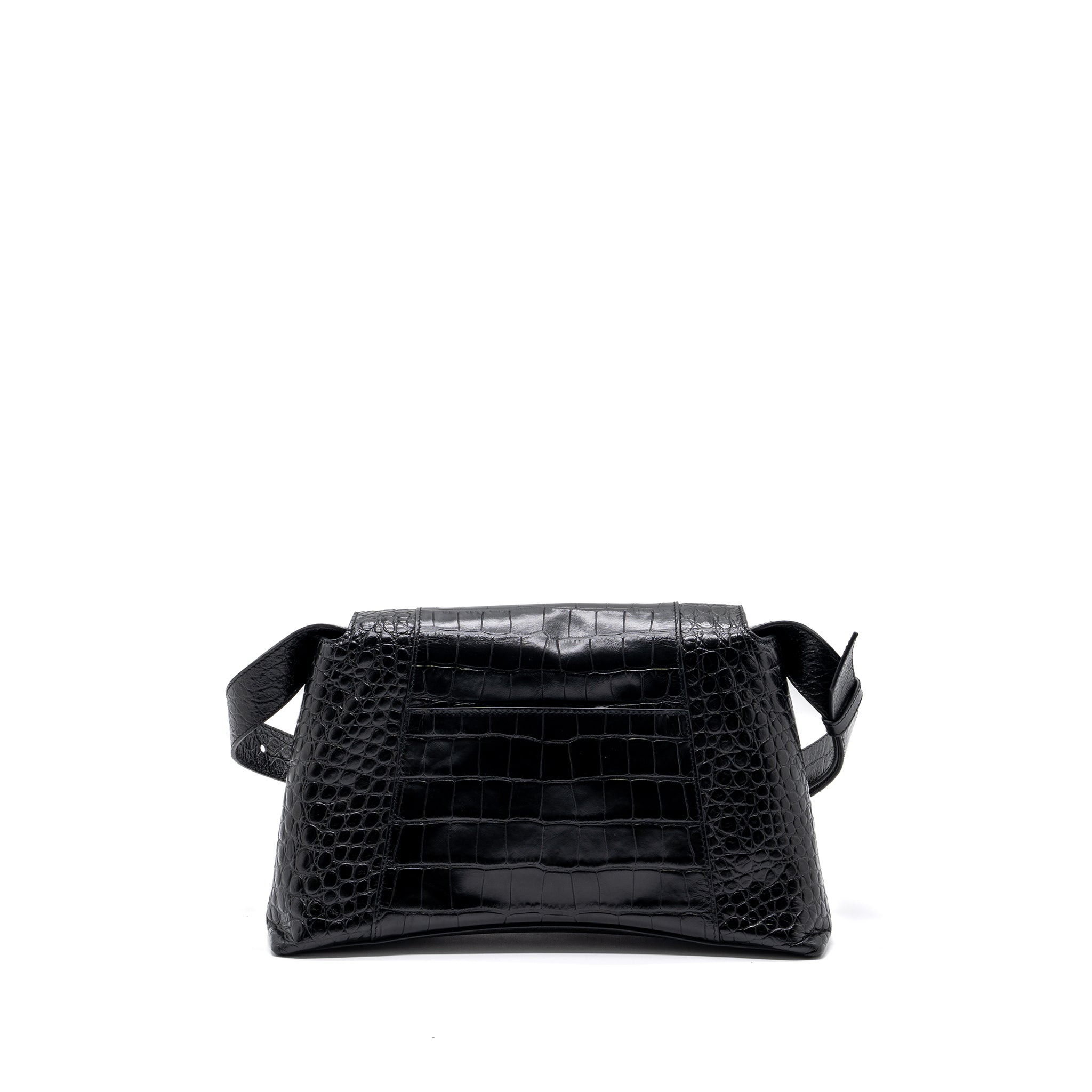 balenciaga-downtown-small-shoudler-bag-crocodile-embossed-black-with-black-hardware