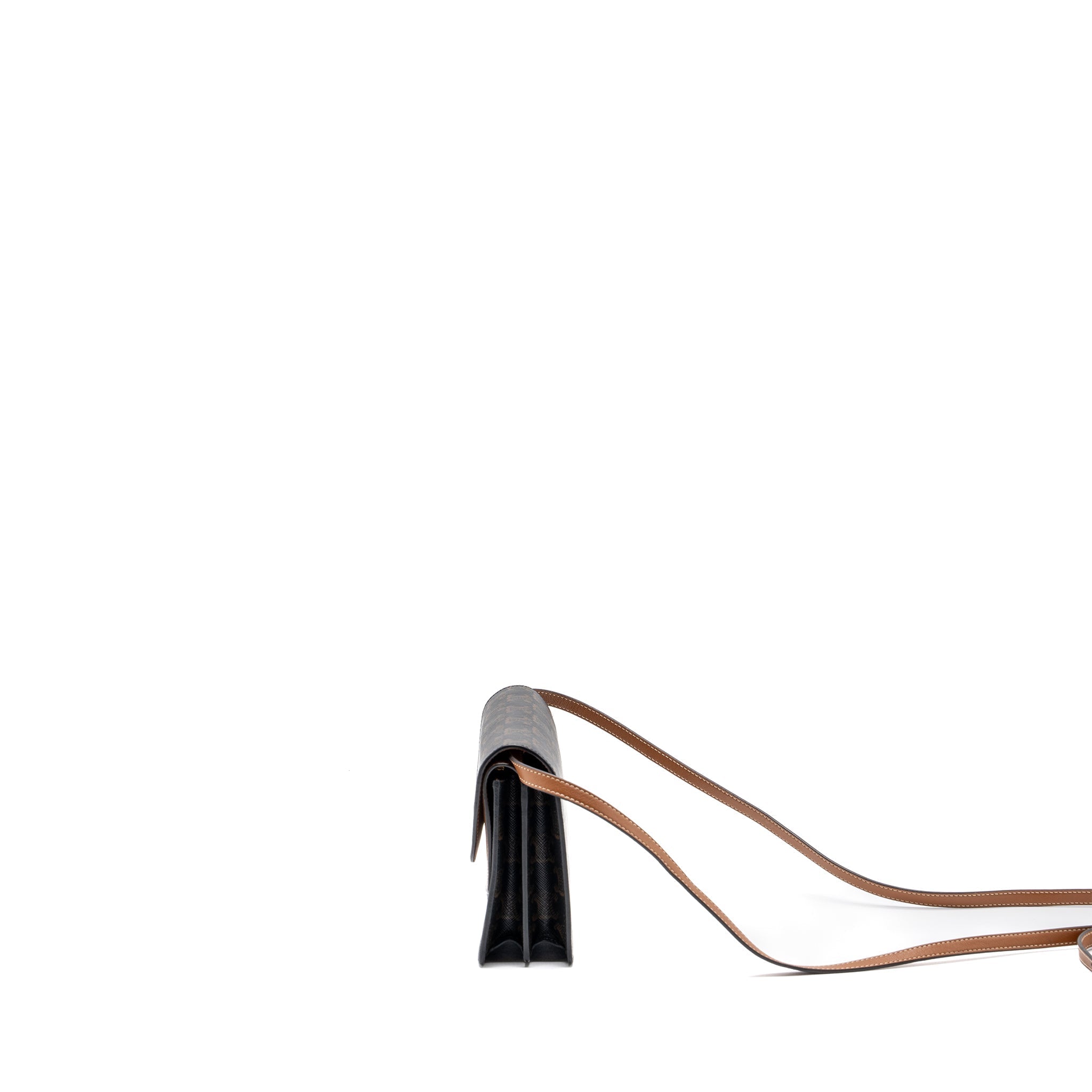 celine-wallet-on-strap-triomphe-canvas-smooth-lambskin-tan-ghw-1