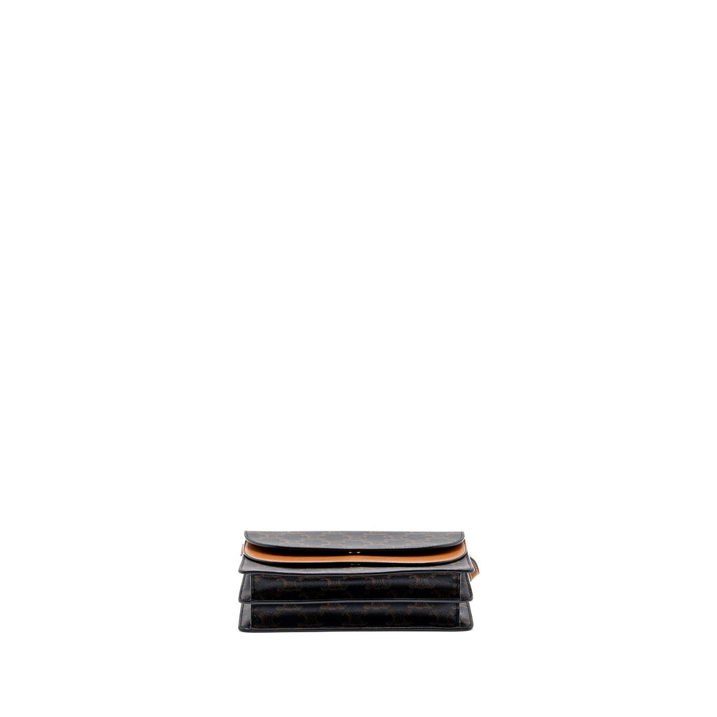 celine-wallet-on-strap-triomphe-canvas-smooth-lambskin-tan-ghw-1