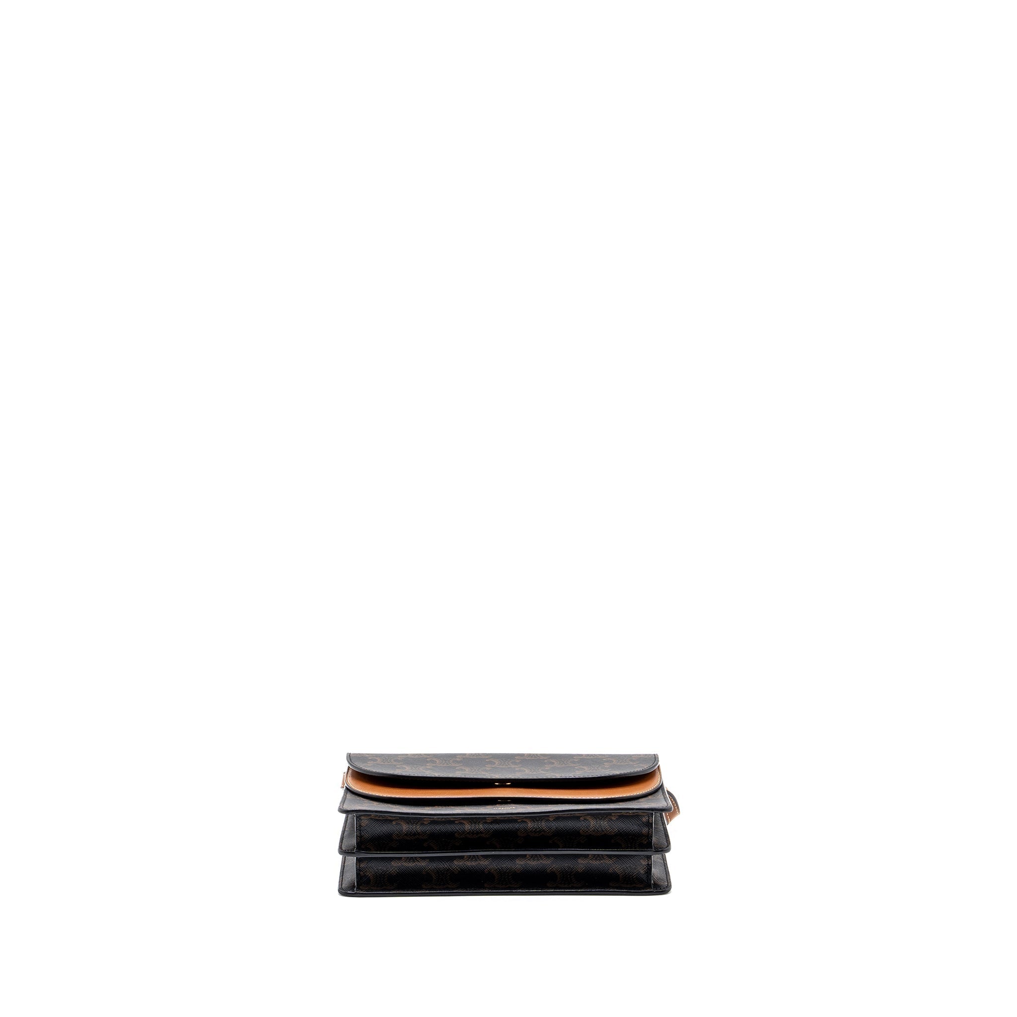 celine-wallet-on-strap-triomphe-canvas-smooth-lambskin-tan-ghw-1