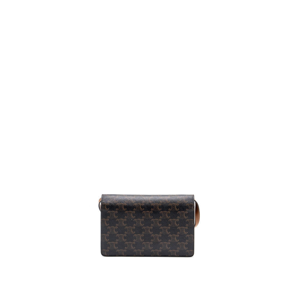 celine-wallet-on-strap-triomphe-canvas-smooth-lambskin-tan-ghw-1