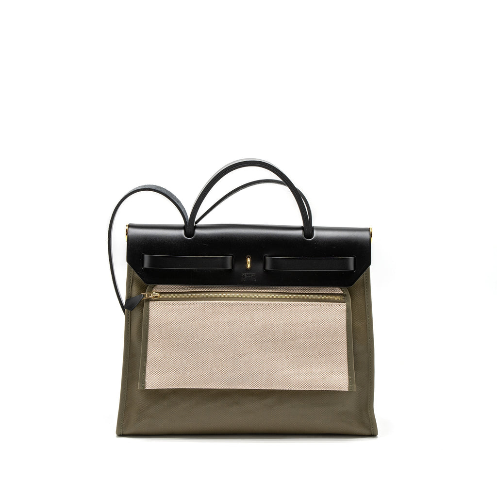 hermes-herbag-31-zip-bag-tolie-h-berline-canvas-vache-hunter-lichen-ecru-beige-black-ghw-stamp-z