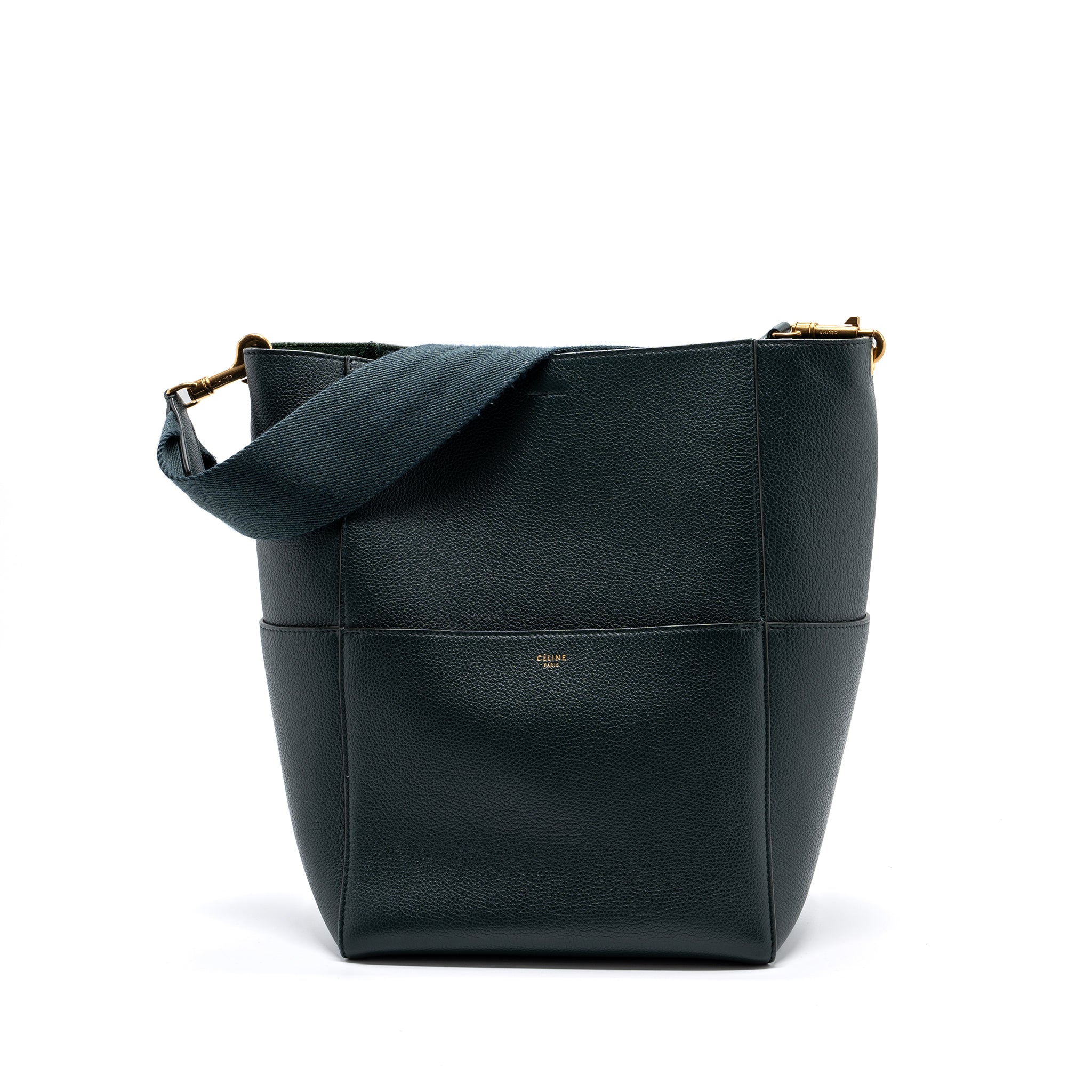 celine-sangle-bucket-bag-calfskin-dark-green-ghw-1