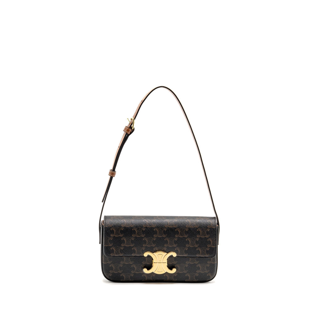 celine-triomphe-shoulder-bag-claude-canvas-tan-ghw