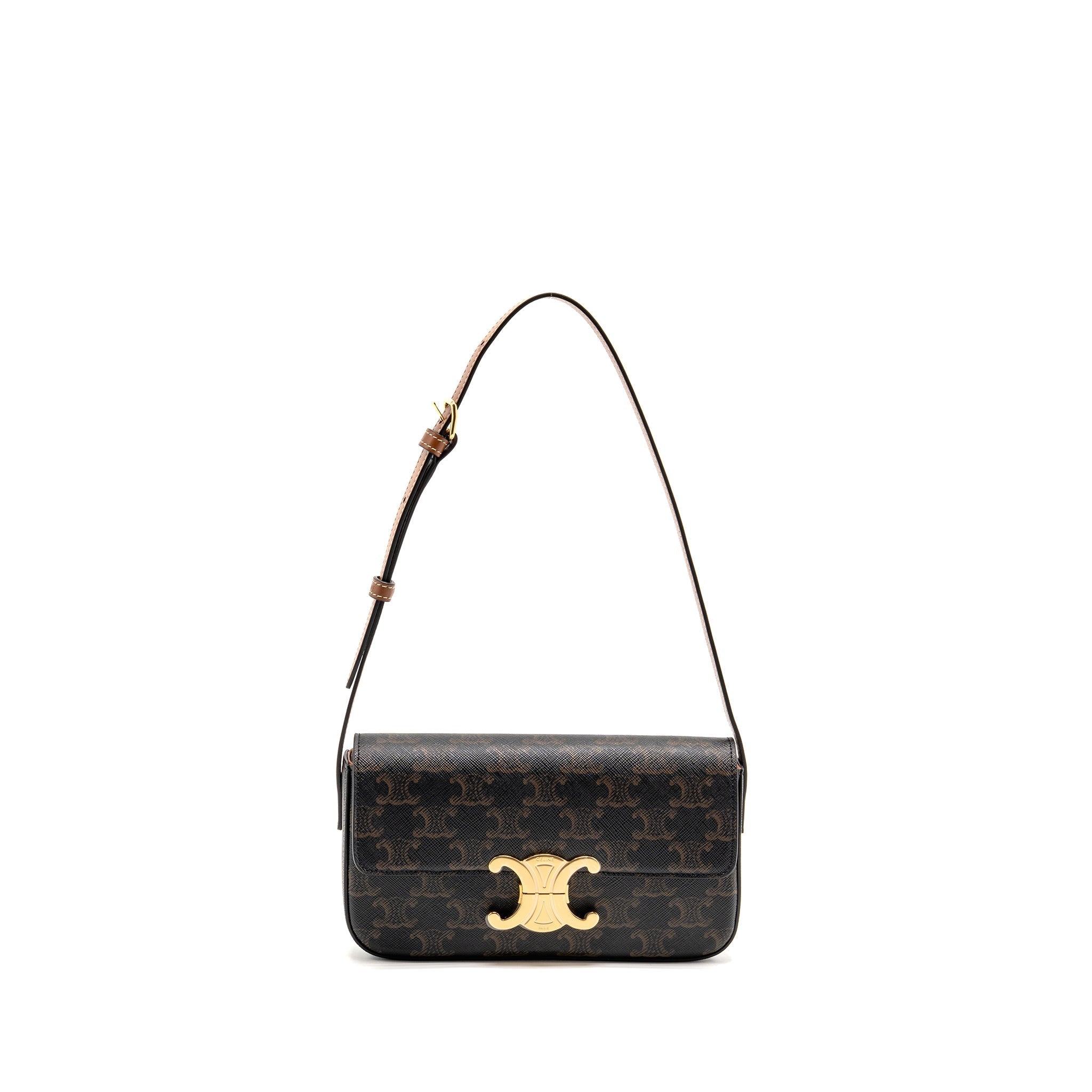 celine-triomphe-shoulder-bag-claude-canvas-tan-ghw