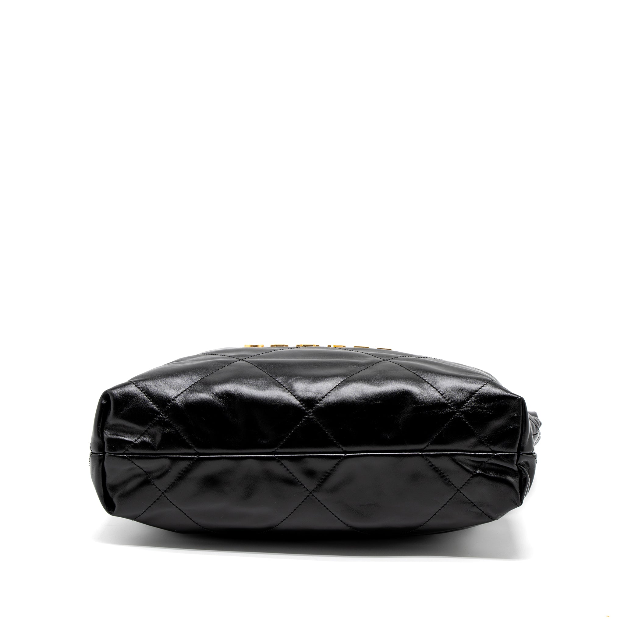 chanel-small-22-bag-gold-letter-shiny-calfskin-black-brushed-ghw-microchip