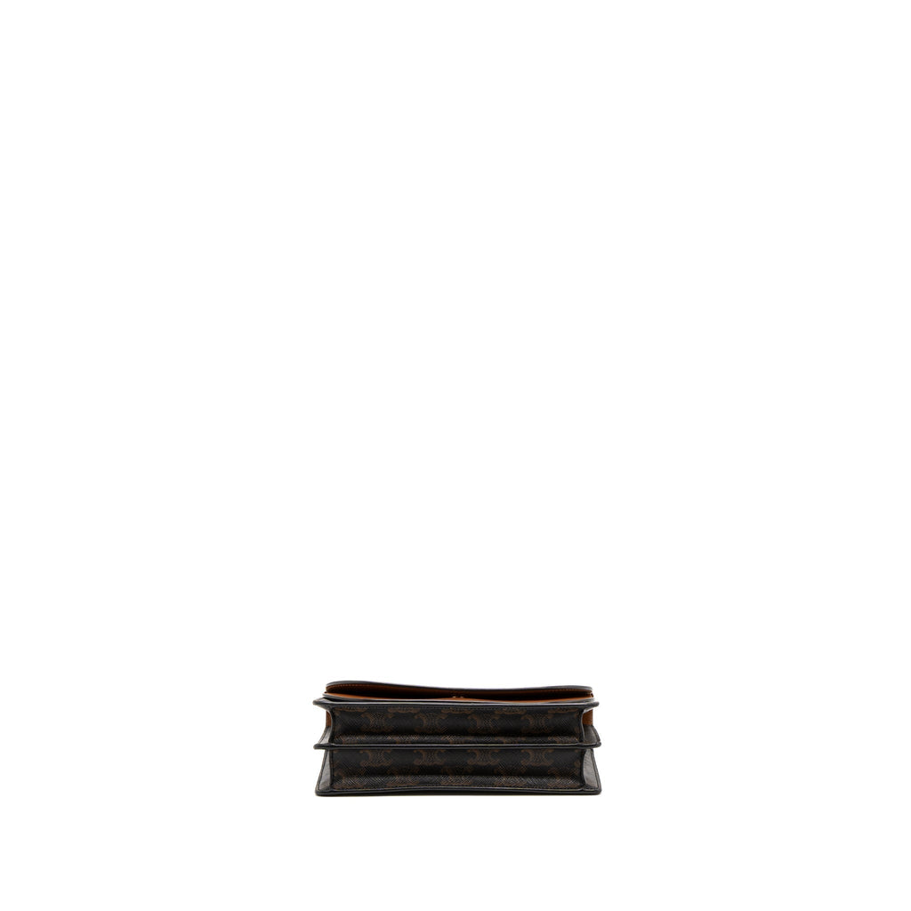 celine-wallet-on-strap-triomphe-canvas-smooth-lambskin-tan-ghw
