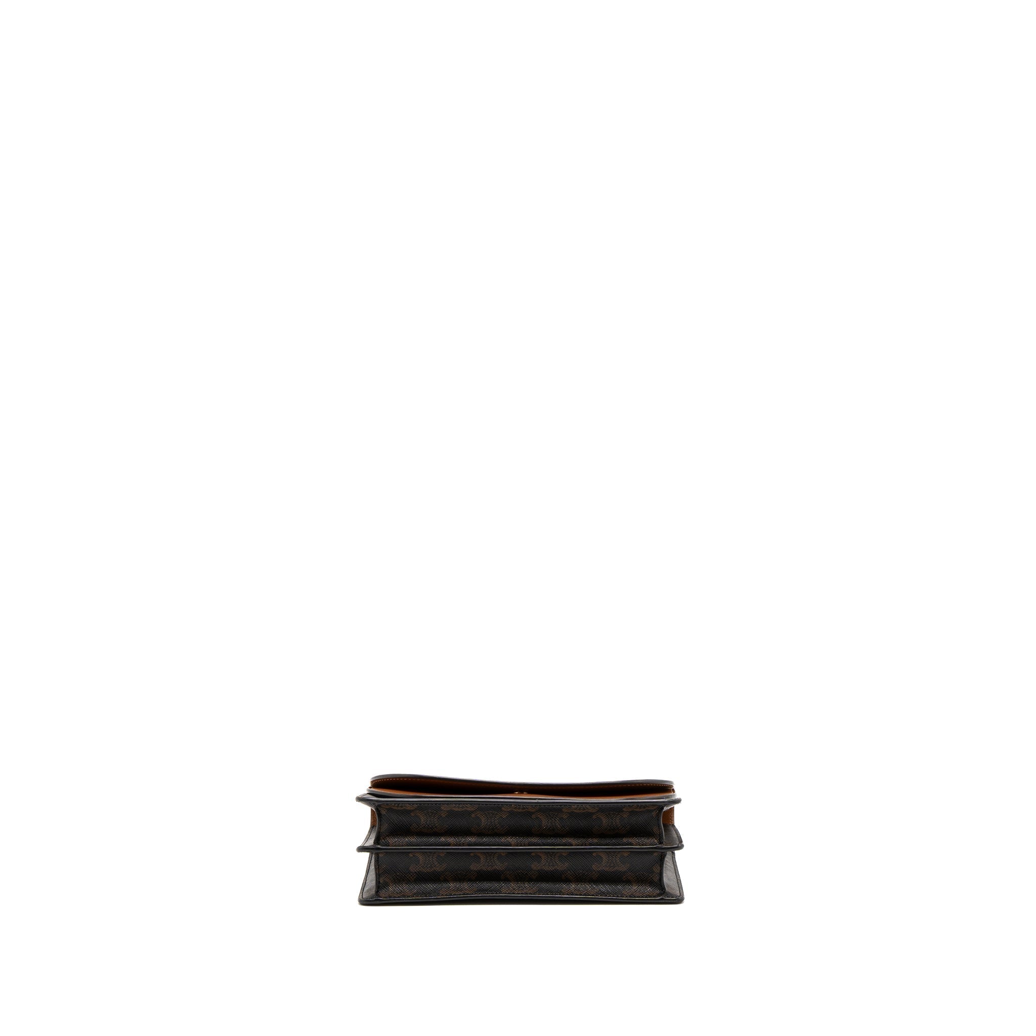 celine-wallet-on-strap-triomphe-canvas-smooth-lambskin-tan-ghw