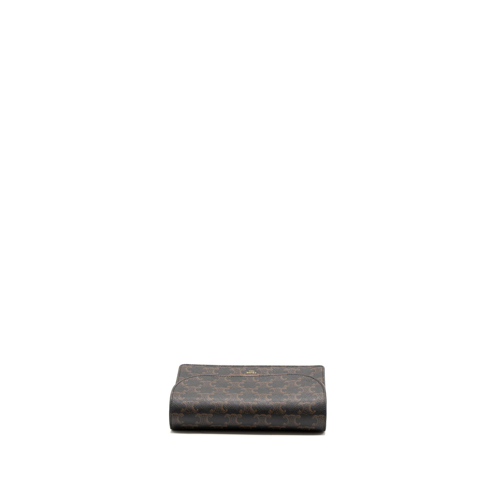 celine-wallet-on-strap-triomphe-canvas-smooth-lambskin-tan-ghw