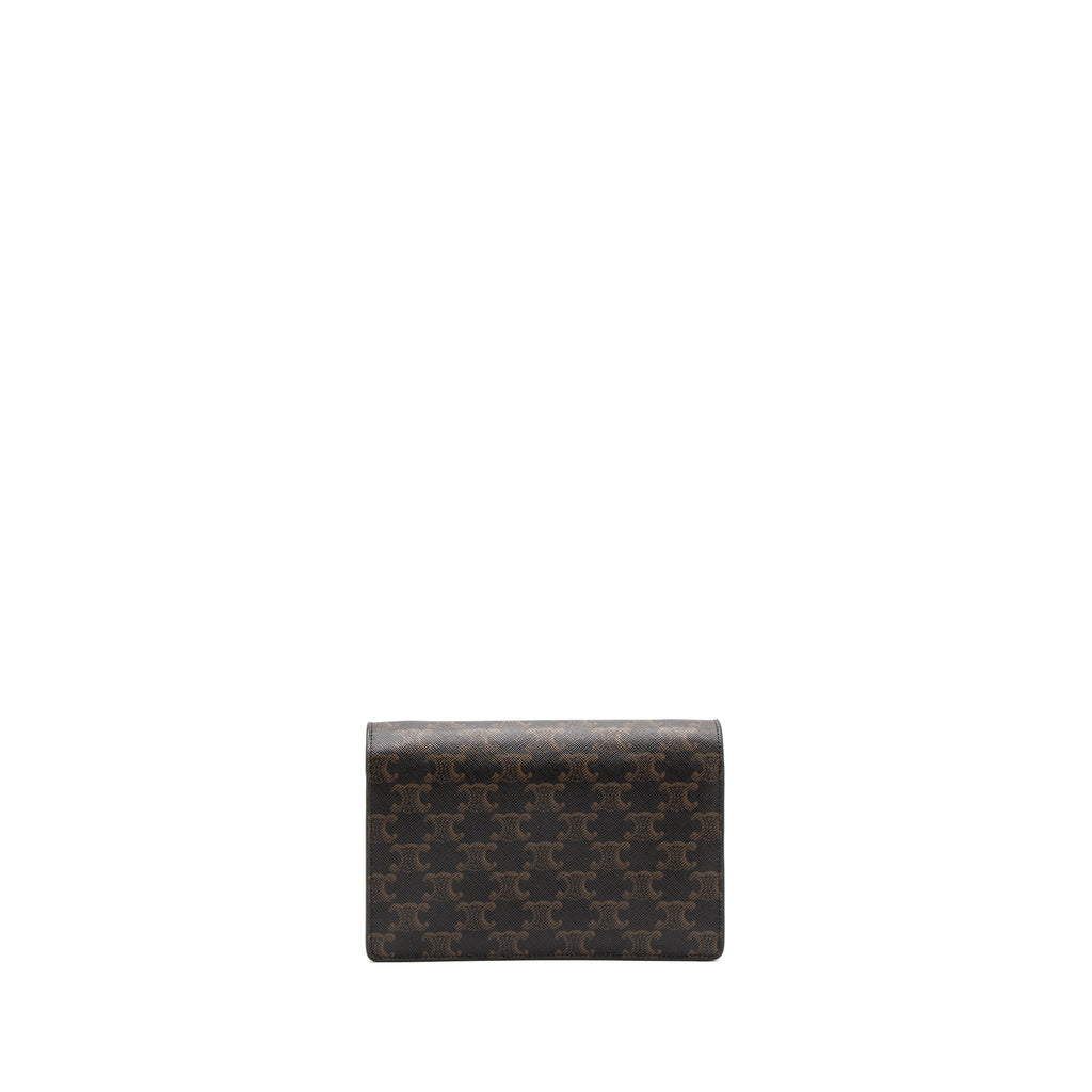 celine-wallet-on-strap-triomphe-canvas-smooth-lambskin-tan-ghw