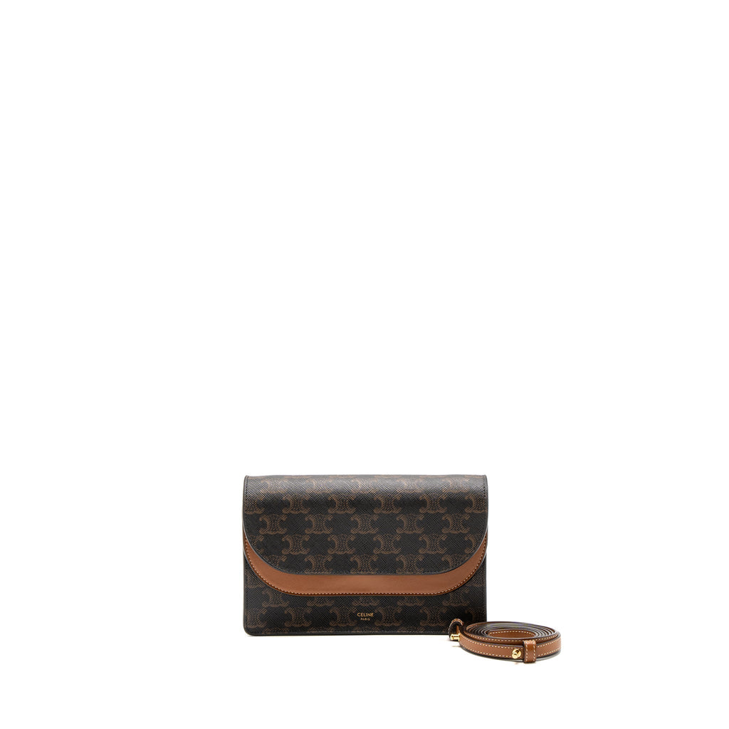 celine-wallet-on-strap-triomphe-canvas-smooth-lambskin-tan-ghw