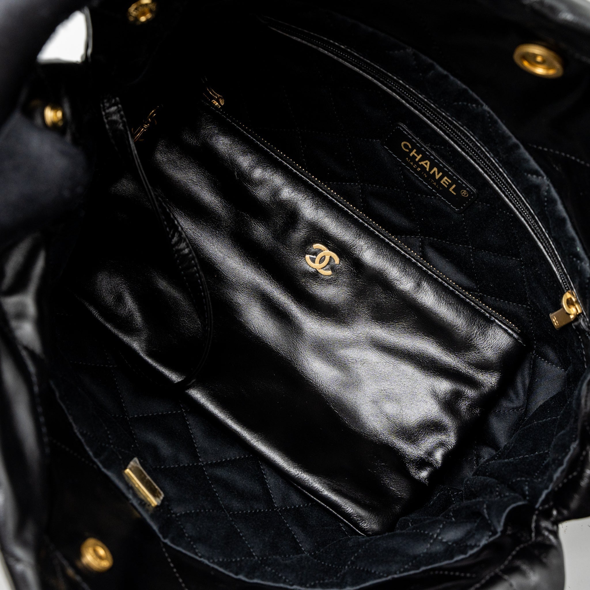 chanel-small-22-bag-gold-letter-shiny-calfskin-black-brushed-ghw-microchip