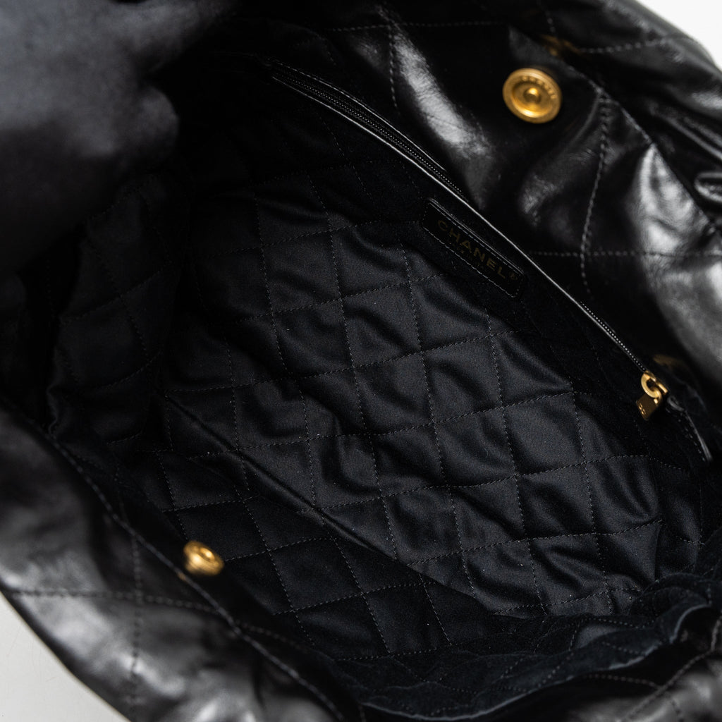 chanel-small-22-bag-gold-letter-shiny-calfskin-black-brushed-ghw-microchip