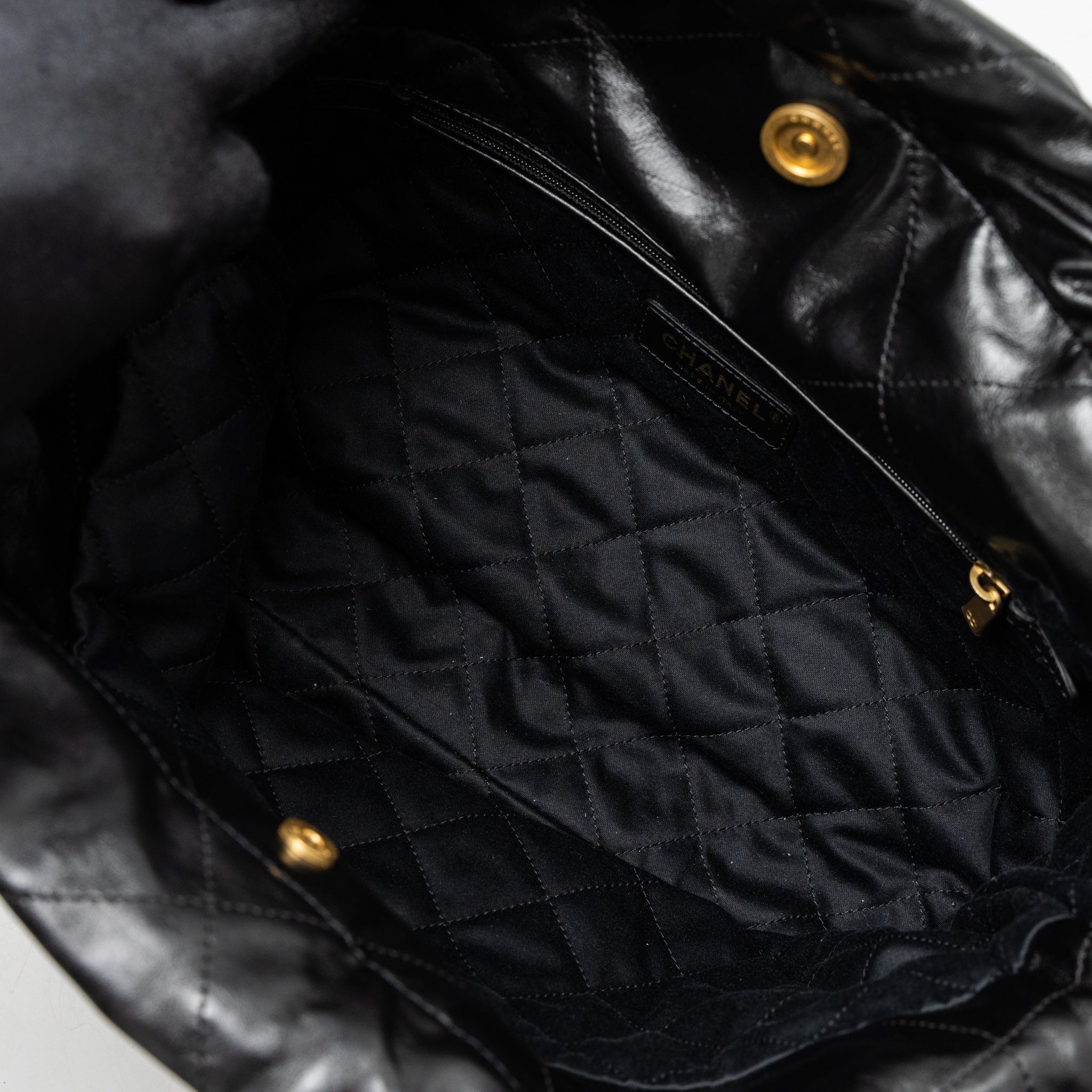 chanel-small-22-bag-gold-letter-shiny-calfskin-black-brushed-ghw-microchip