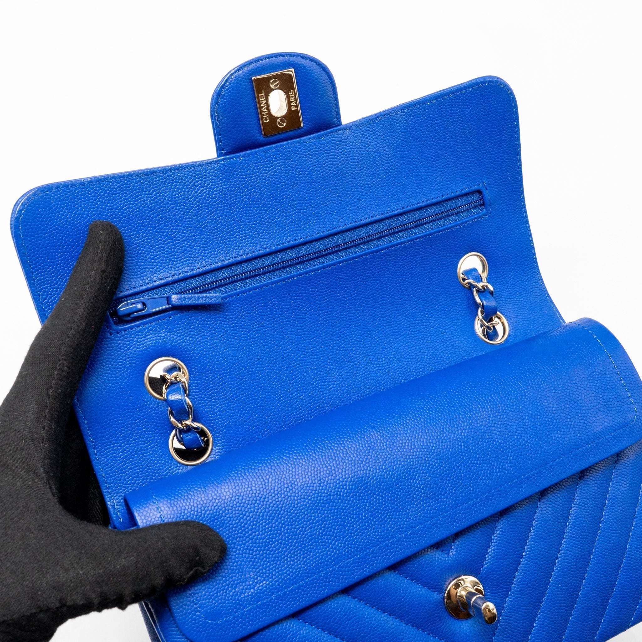 chanel-small-classic-double-flap-bag-chevron-caviar-blue-lghw