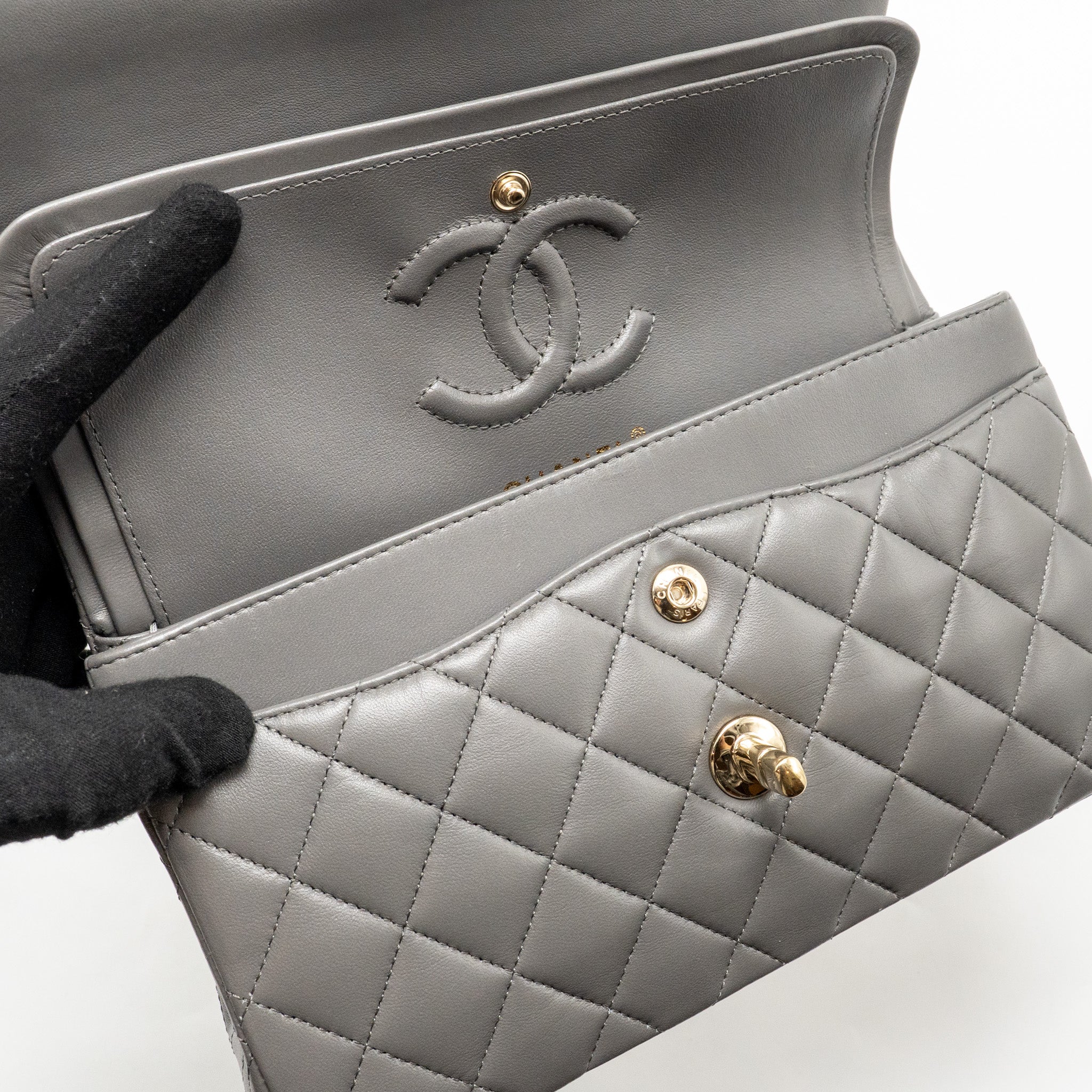 chanel-small-classic-double-flap-bag-lambskin-grey-lghw-microchip