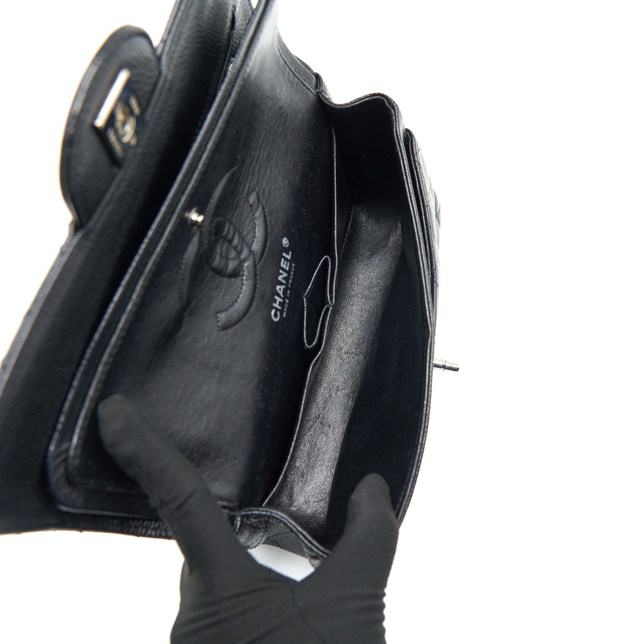 chanel-small-classic-double-flap-bag-black-caviar-shw