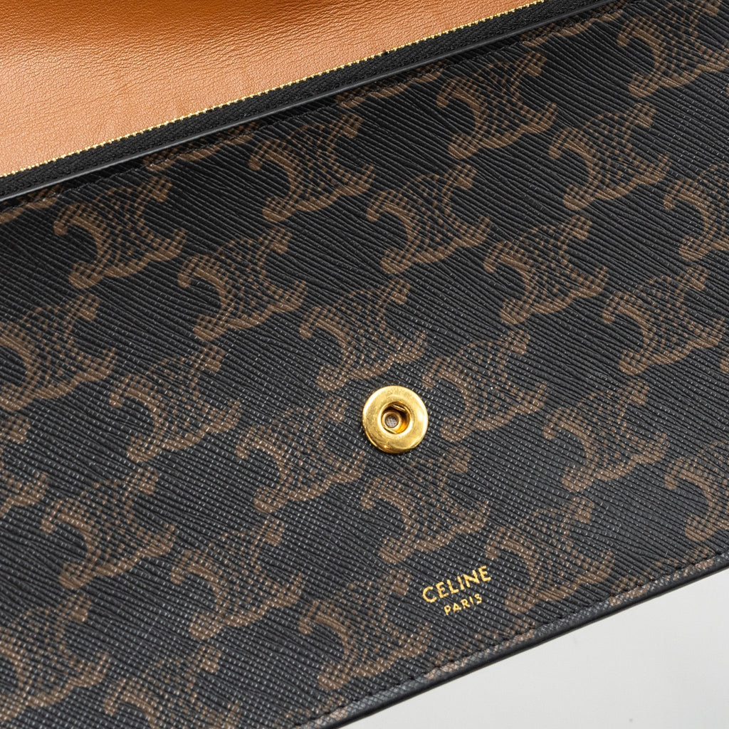 celine-wallet-on-strap-triomphe-canvas-lambskin-tan-ghw-1