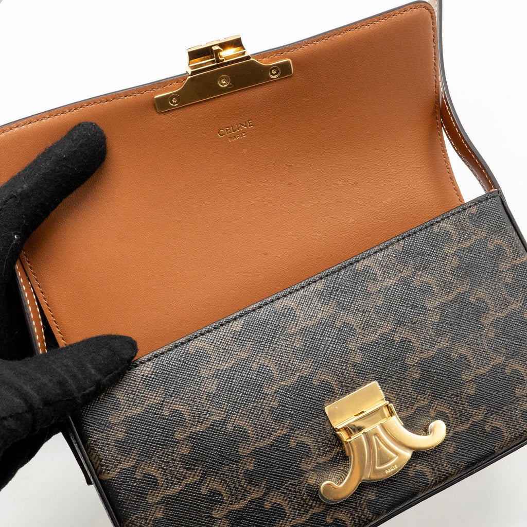 celine-triomphe-shoulder-bag-claude-canvas-tan-ghw
