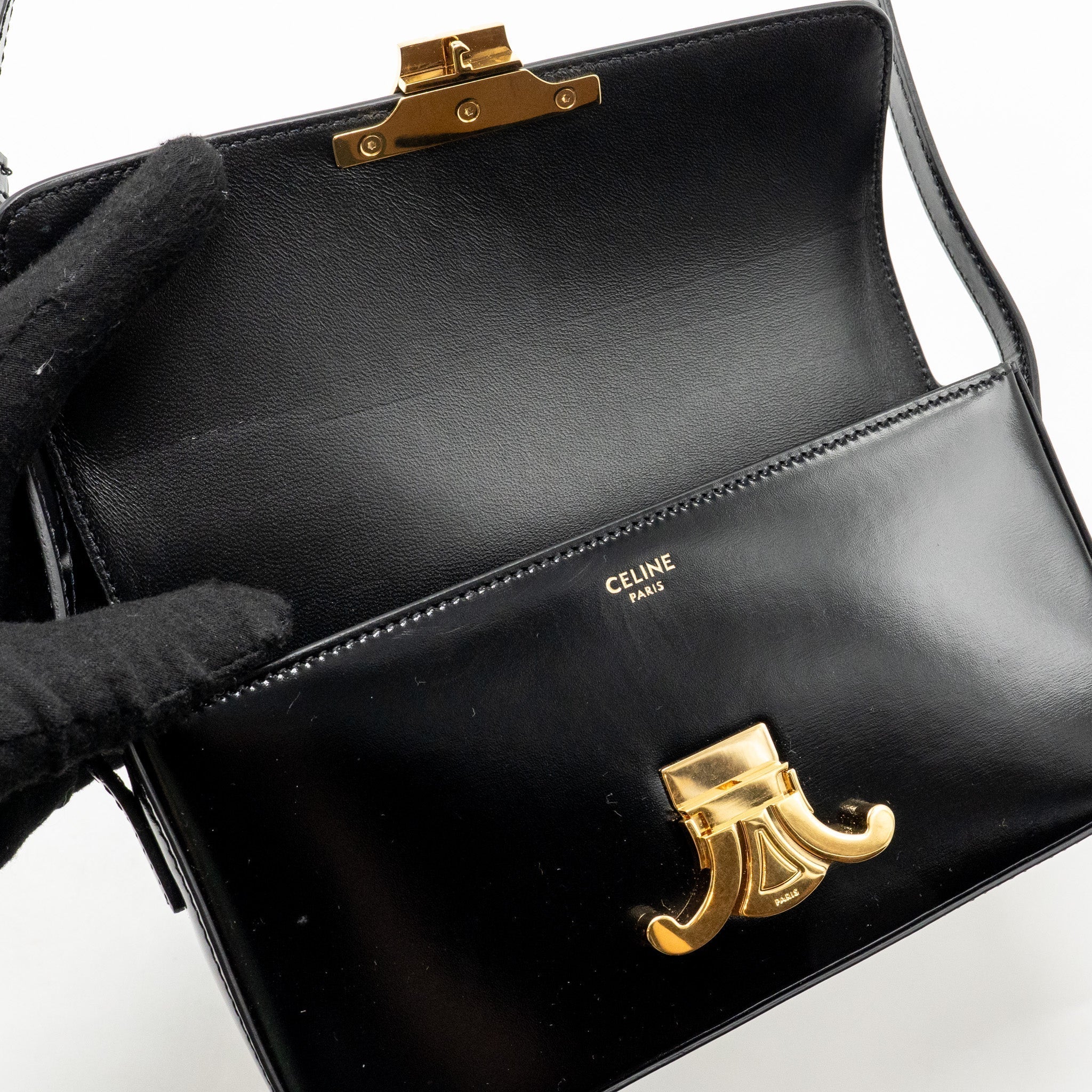 celine-triomphe-shoulder-bag-shiny-calfskin-black-ghw-2