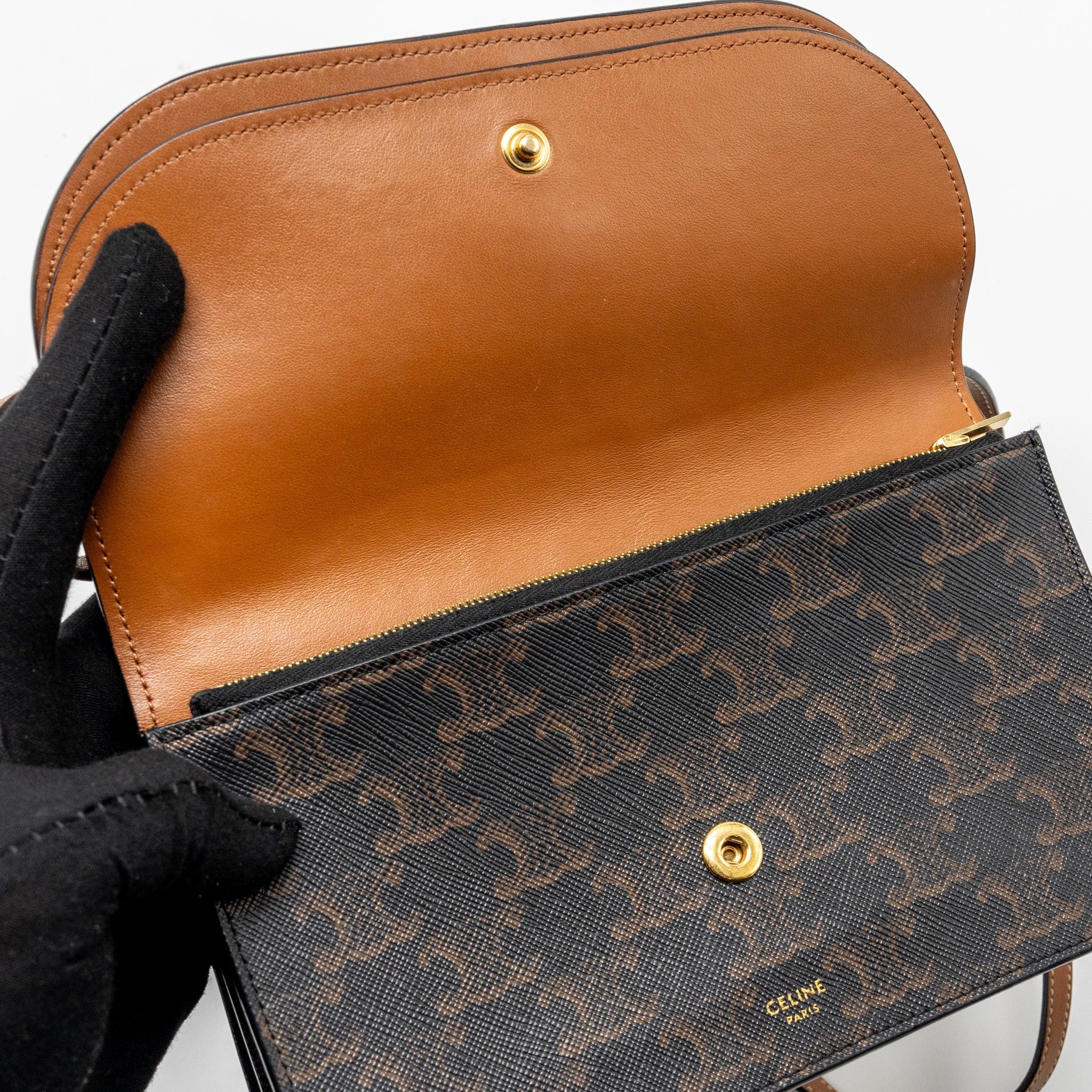 celine-wallet-on-strap-triomphe-canvas-smooth-lambskin-tan-ghw-4