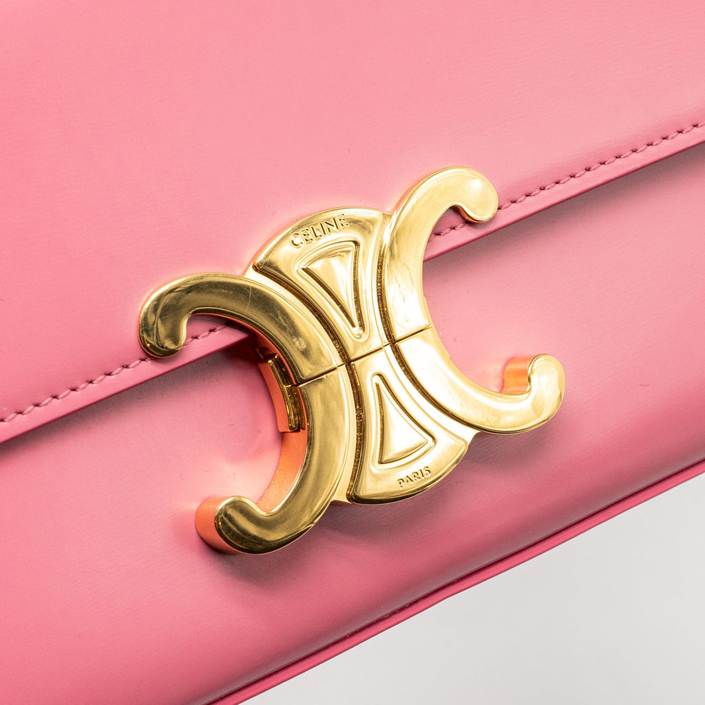 celine-triomphe-shoulder-bag-shiny-calfskin-flamingo-ghw