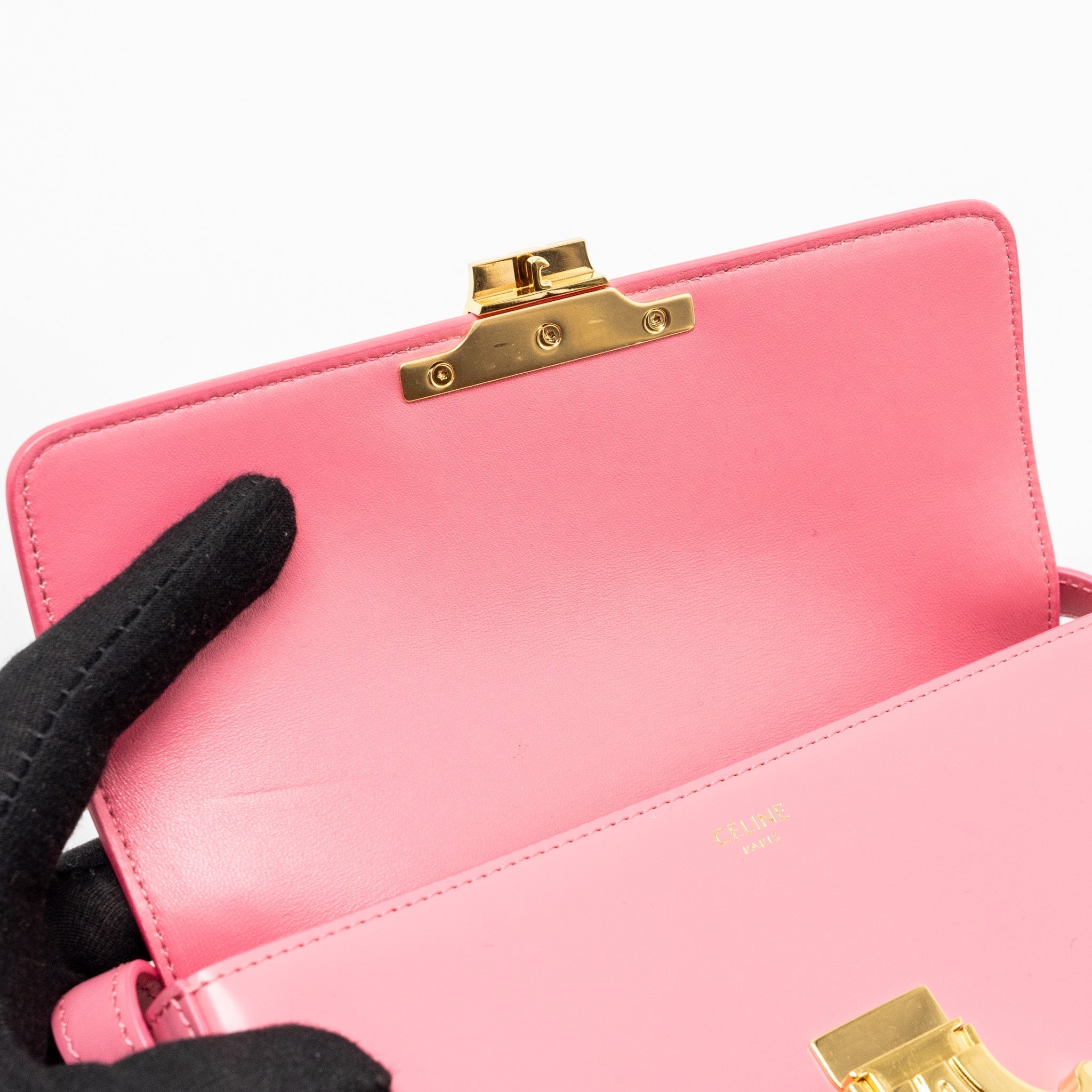 celine-triomphe-shoulder-bag-shiny-calfskin-flamingo-ghw