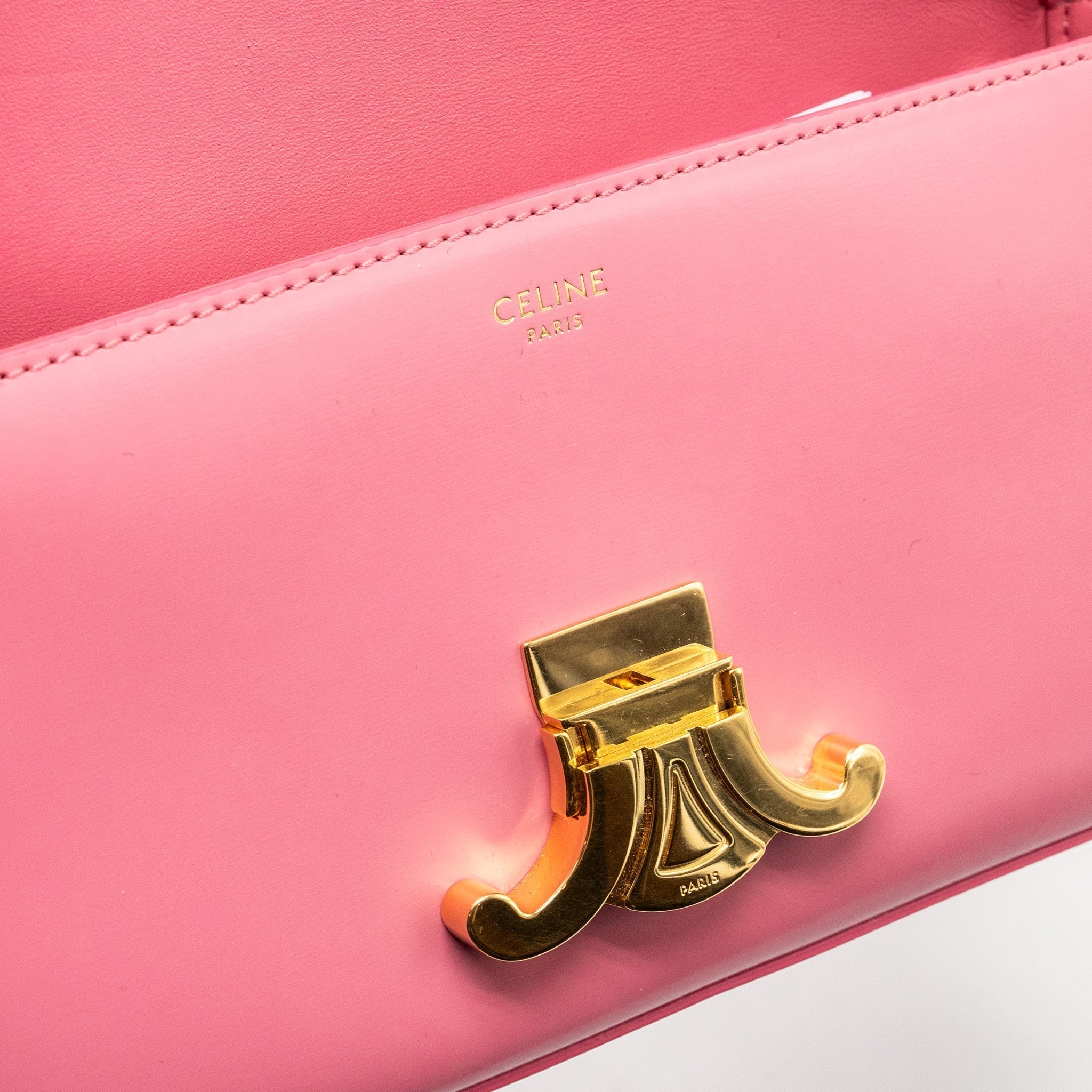 celine-triomphe-shoulder-bag-shiny-calfskin-flamingo-ghw