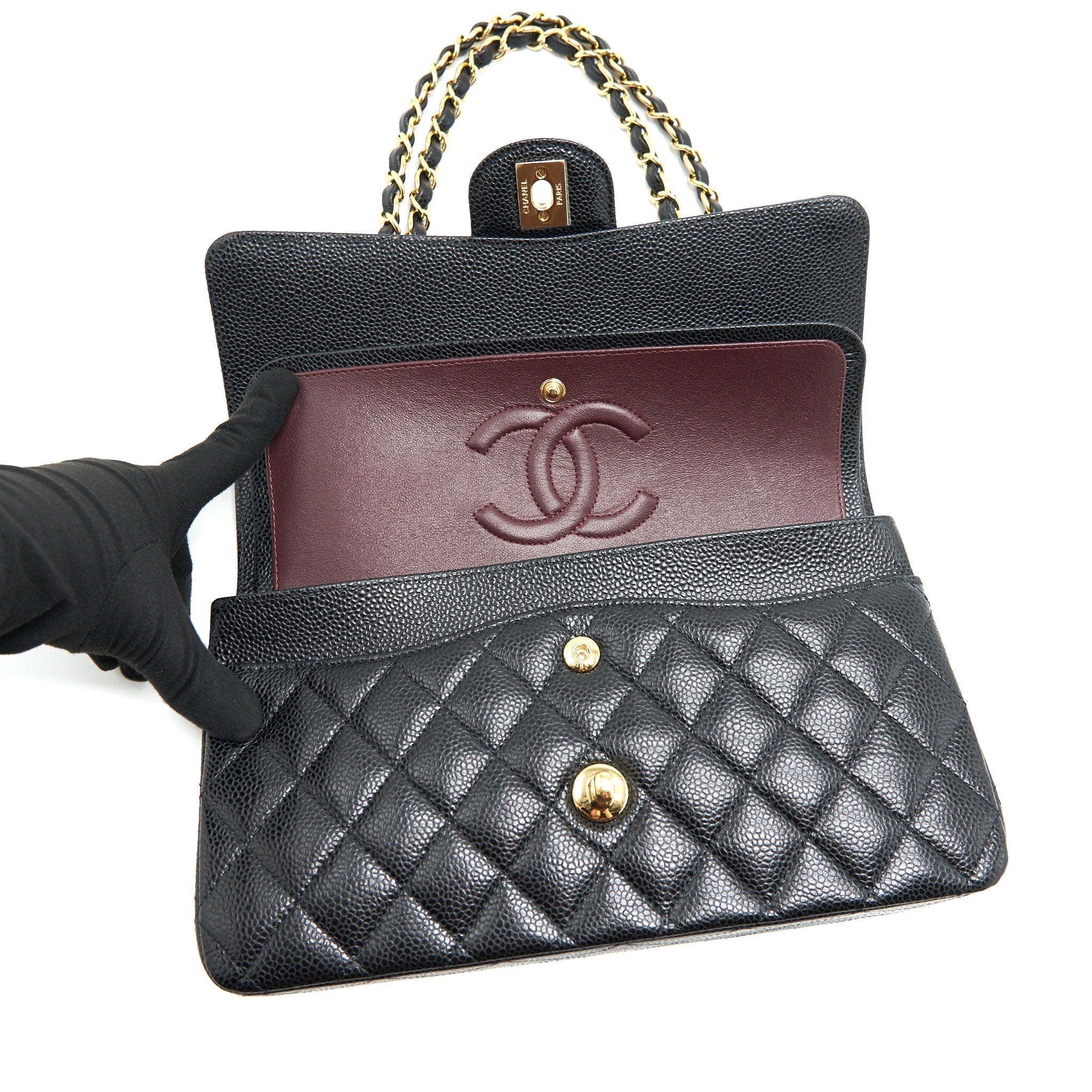 chanel-medium-classic-double-flap-25cm-caviar-black-ghw-microchip