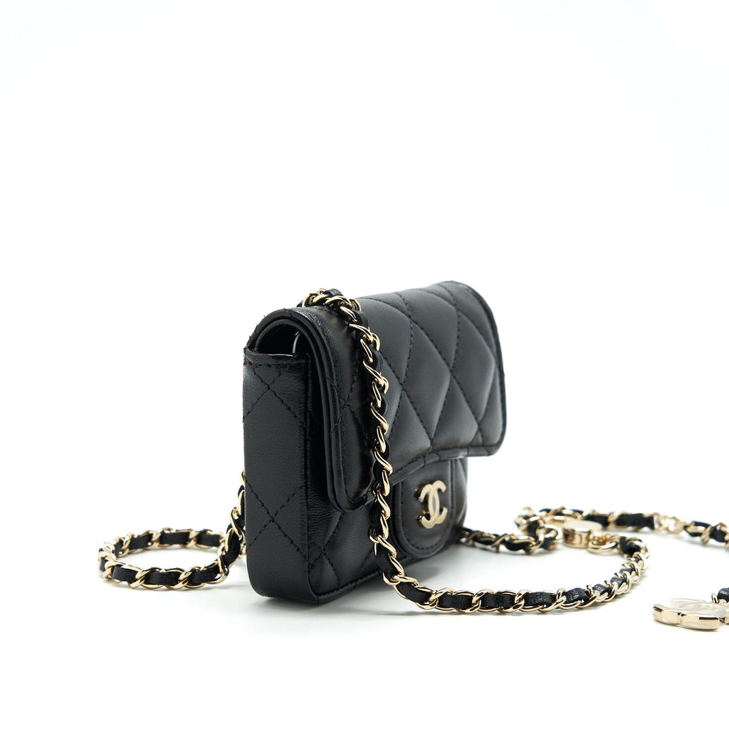 chanel-flap-card-holder-belt-bag-lambskin-chain-black-lghw
