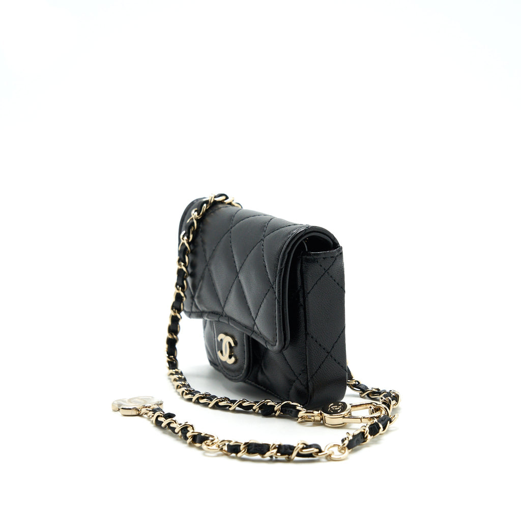 chanel-flap-card-holder-belt-bag-lambskin-chain-black-lghw