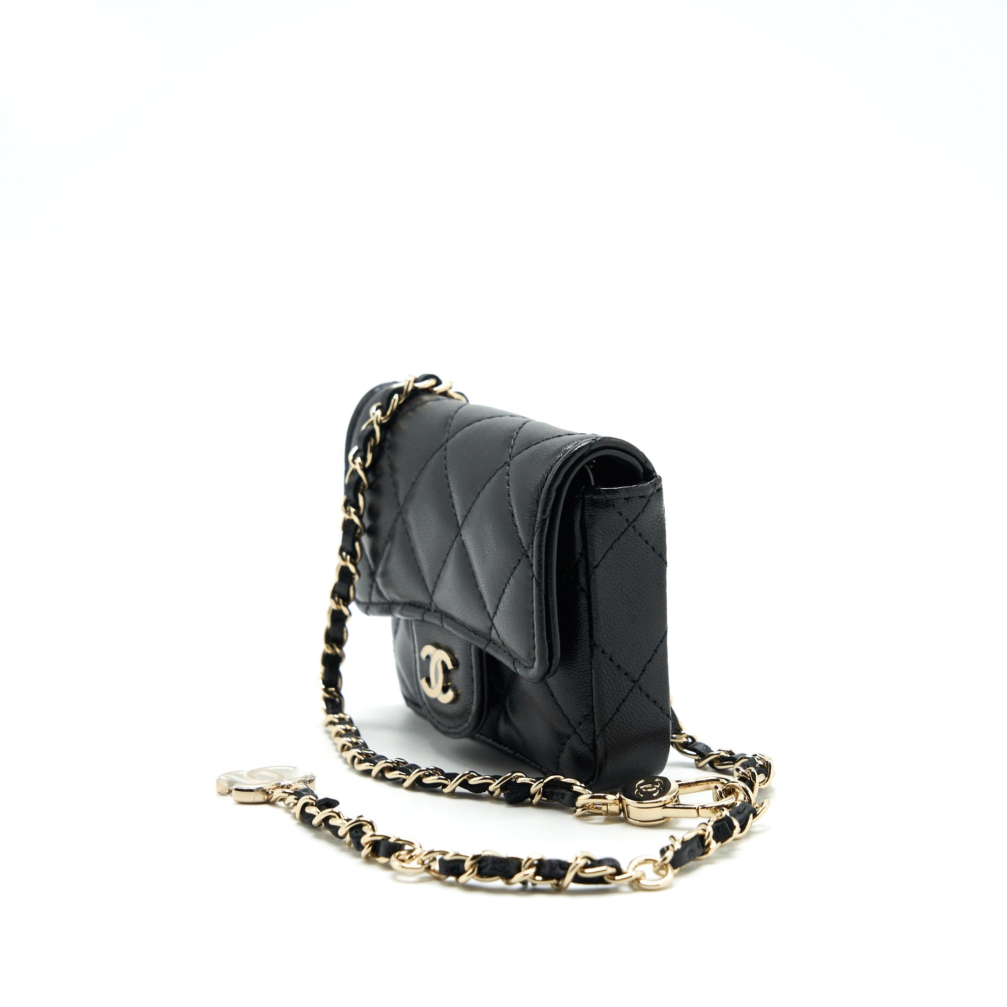 chanel-flap-card-holder-belt-bag-lambskin-chain-black-lghw